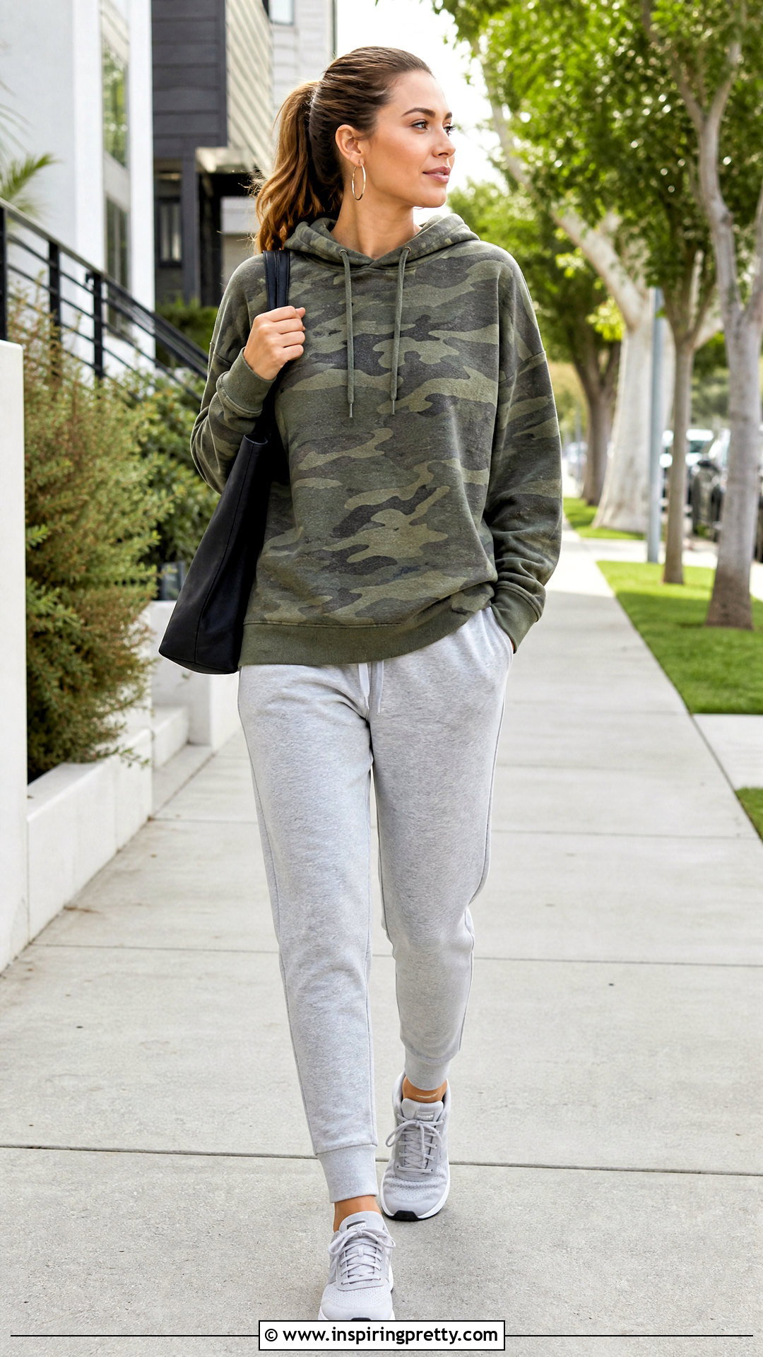 Camo Hoodie With Gray Sweatpants - 20 casual camo top outfit ideas