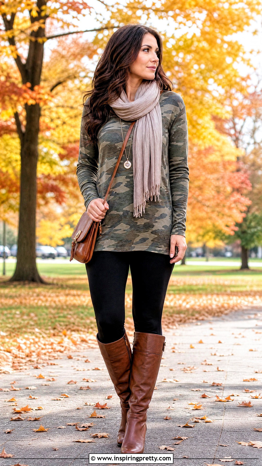 Camo Long Sleeve Top With Leggings And Boots - 50 camo top outfit ideas
