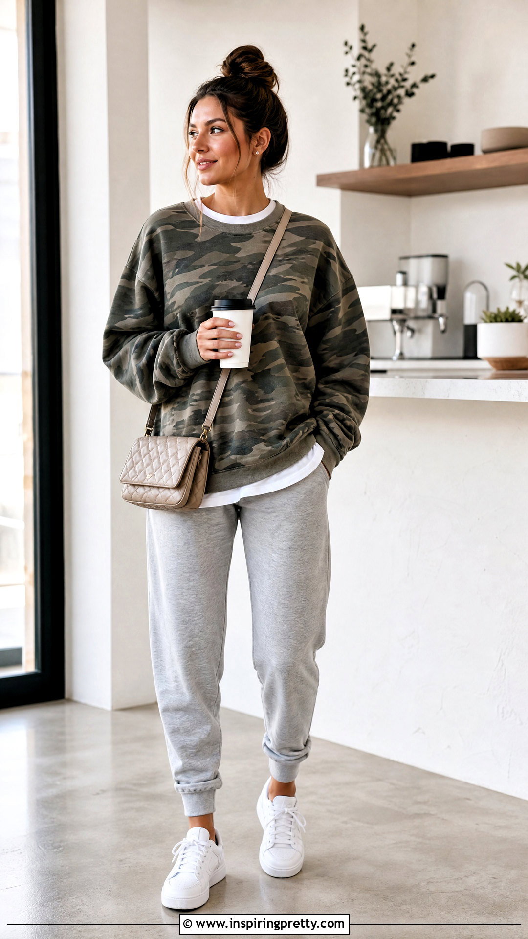 Camo Print Sweatshirt With Gray Joggers - 20 camo print casual top outfit ideas