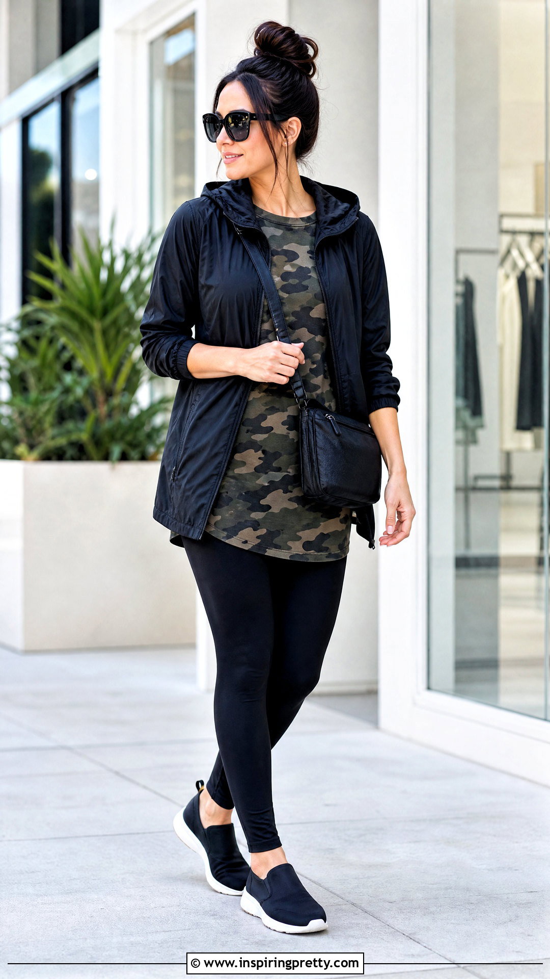 Camo Print Tunic Top With Black Leggings - 20 camo print casual top outfit ideas