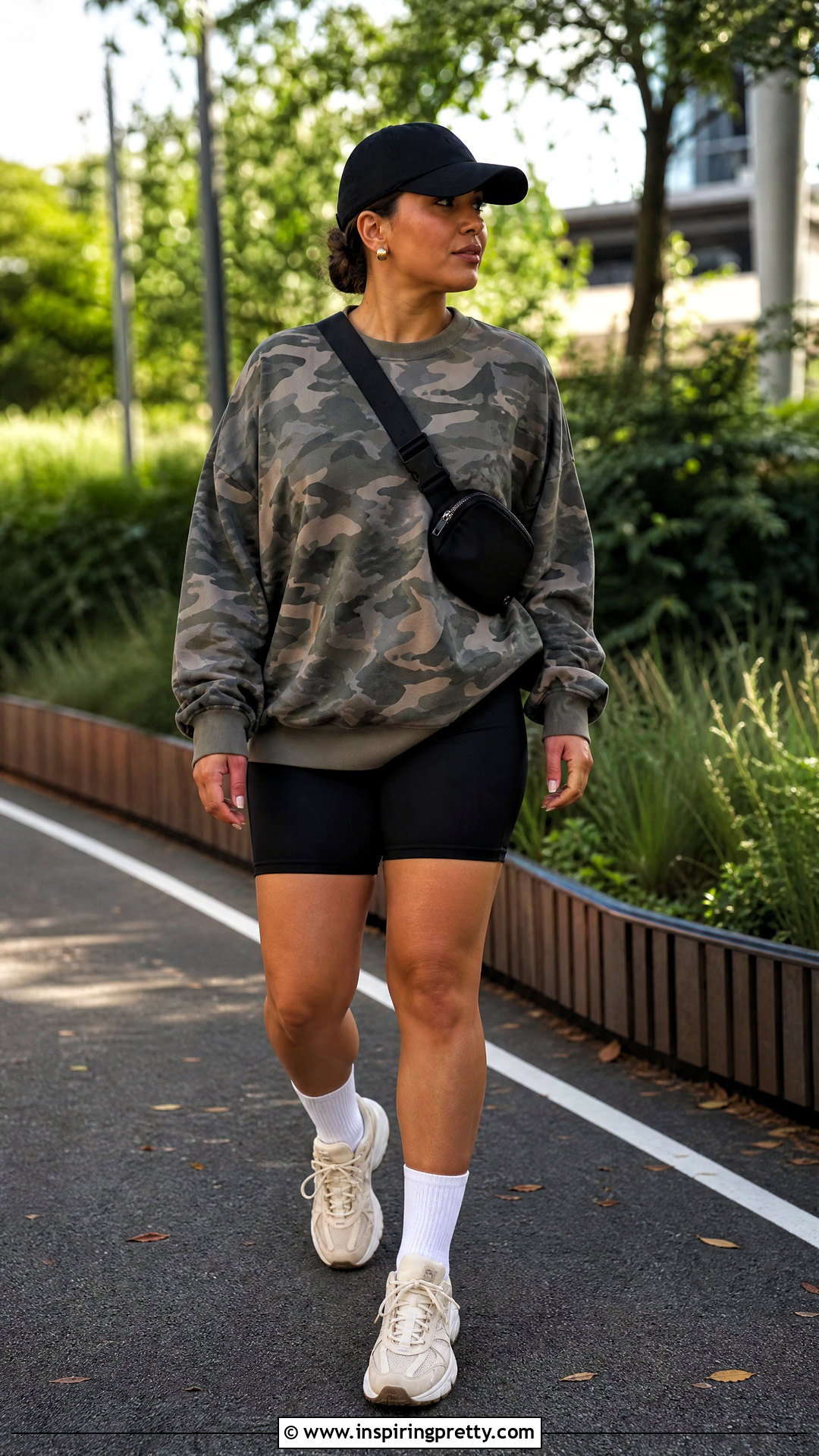 Camo Sweatshirt With Biker Shorts - 20 casual camo top outfit ideas