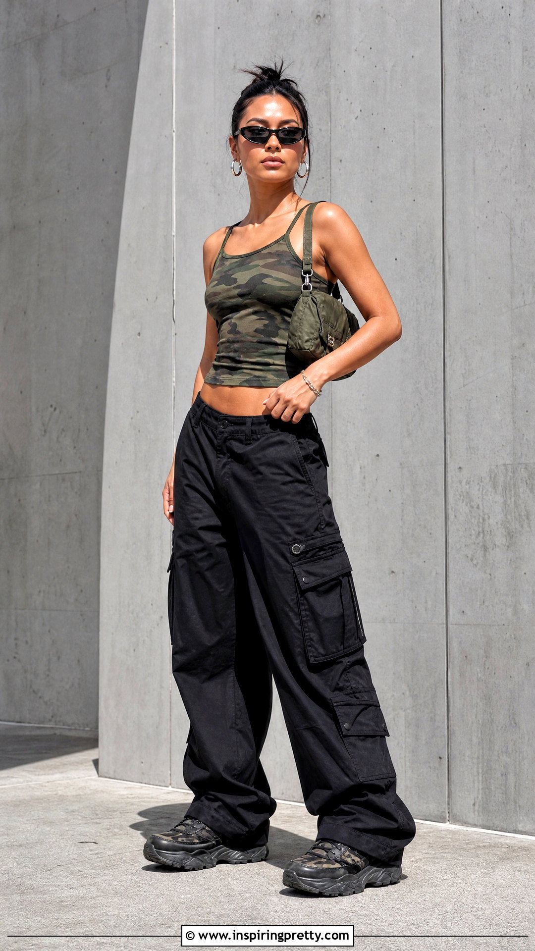 Camo Tank Top With Baggy Cargo Pants - 25 early 2000s tank tops outfit ideas