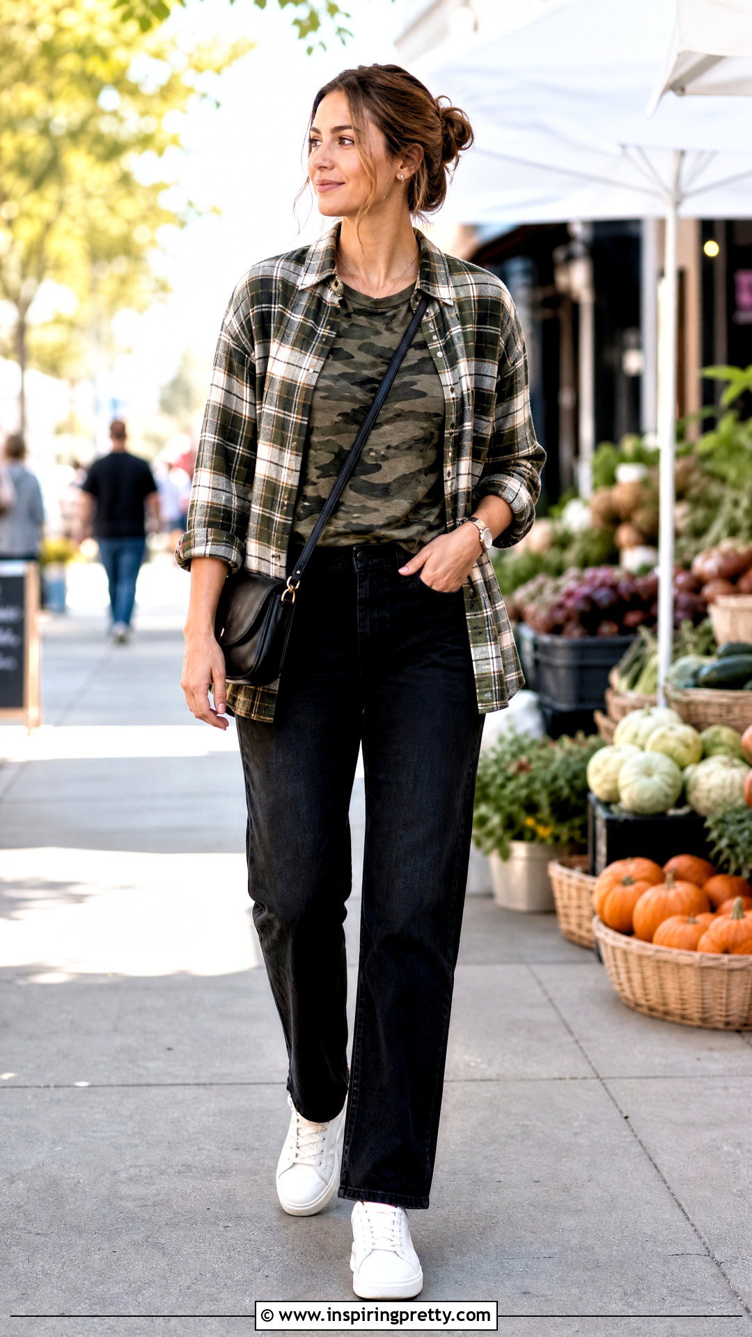 Camo Tee With Plaid Shirt And Jeans - 20 casual camo top outfit ideas