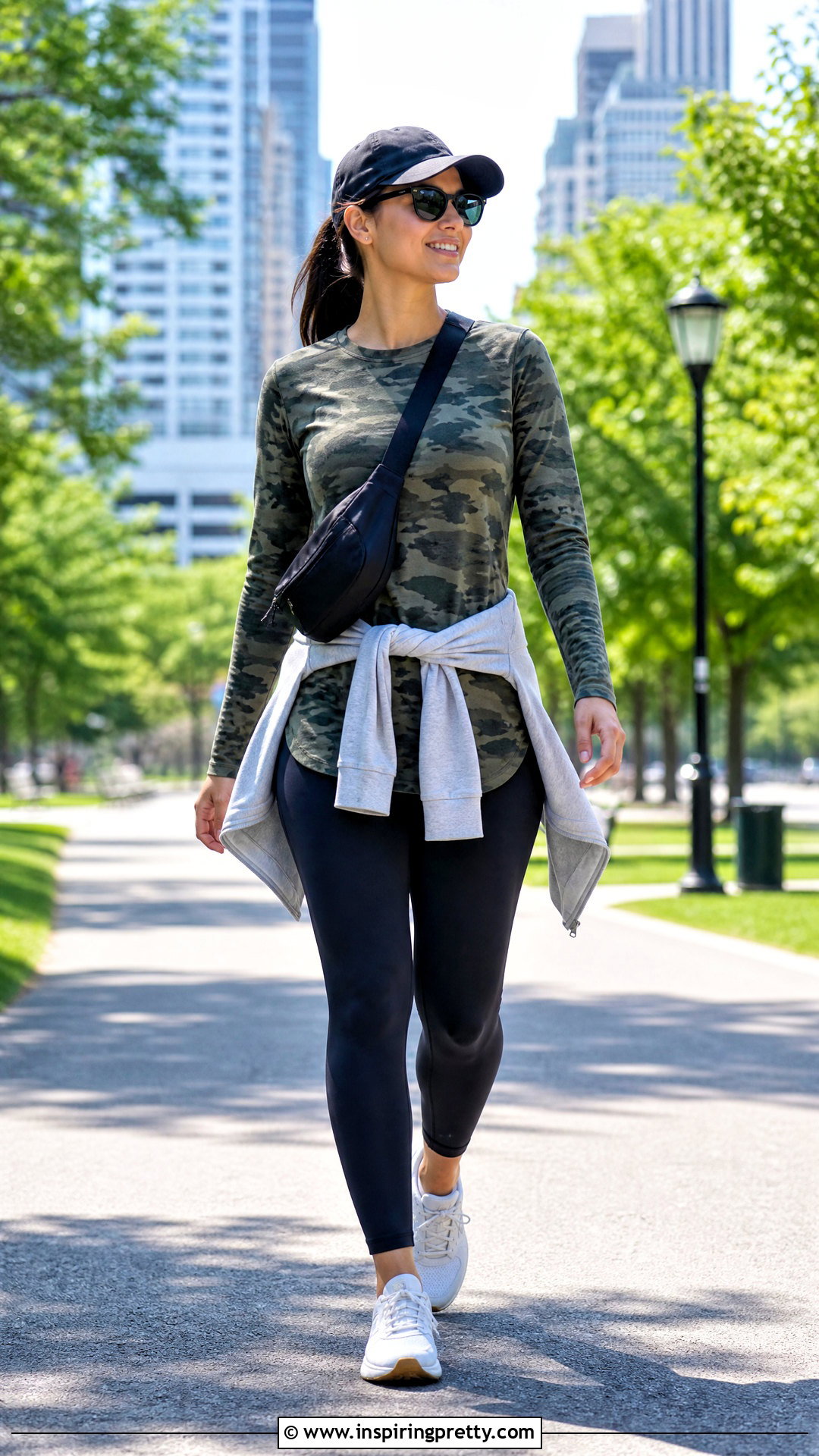 Camo Top With Black Leggings And Running Shoes - 50 camo top outfit ideas