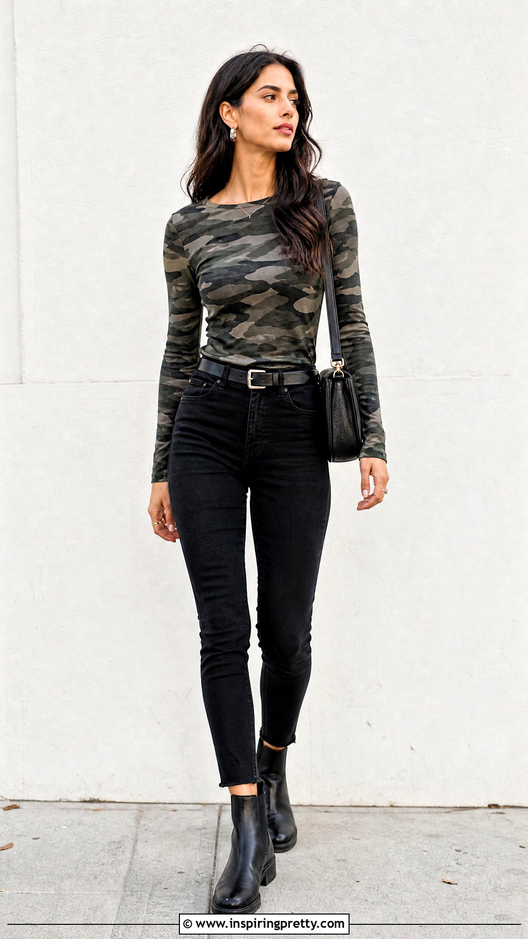 Camo Top With Black Skinny Jeans And Ankle Boots - 50 camo top outfit ideas