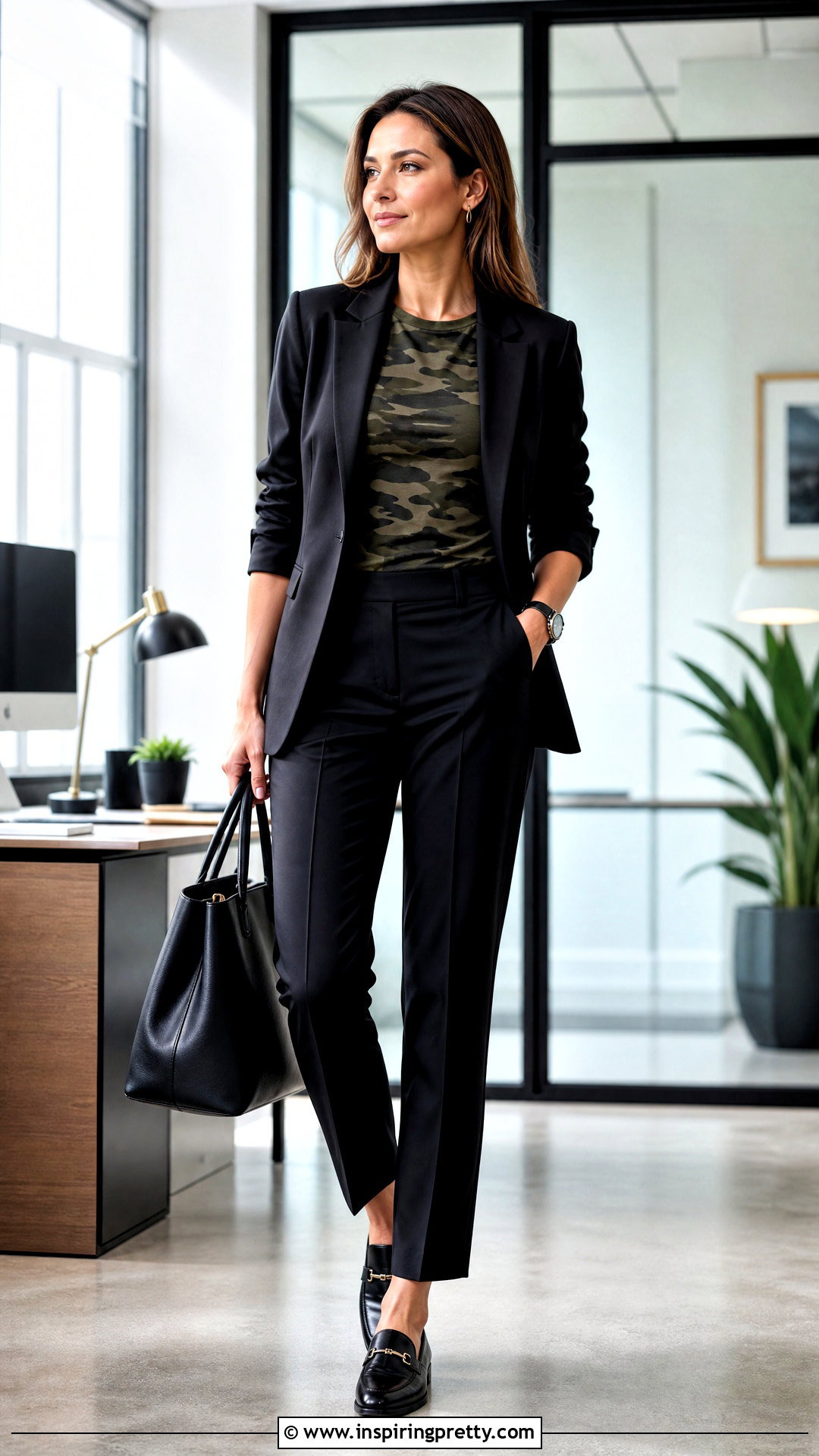 Camo Top With Blazer And Tailored Pants - 50 camo top outfit ideas