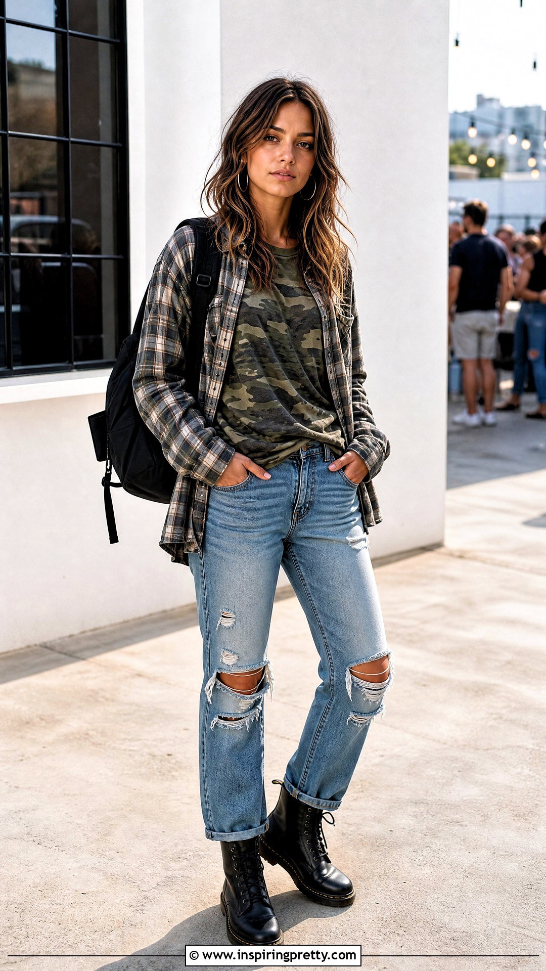 Camo Top With Flannel Shirt And Ripped Jeans - 50 camo top outfit ideas
