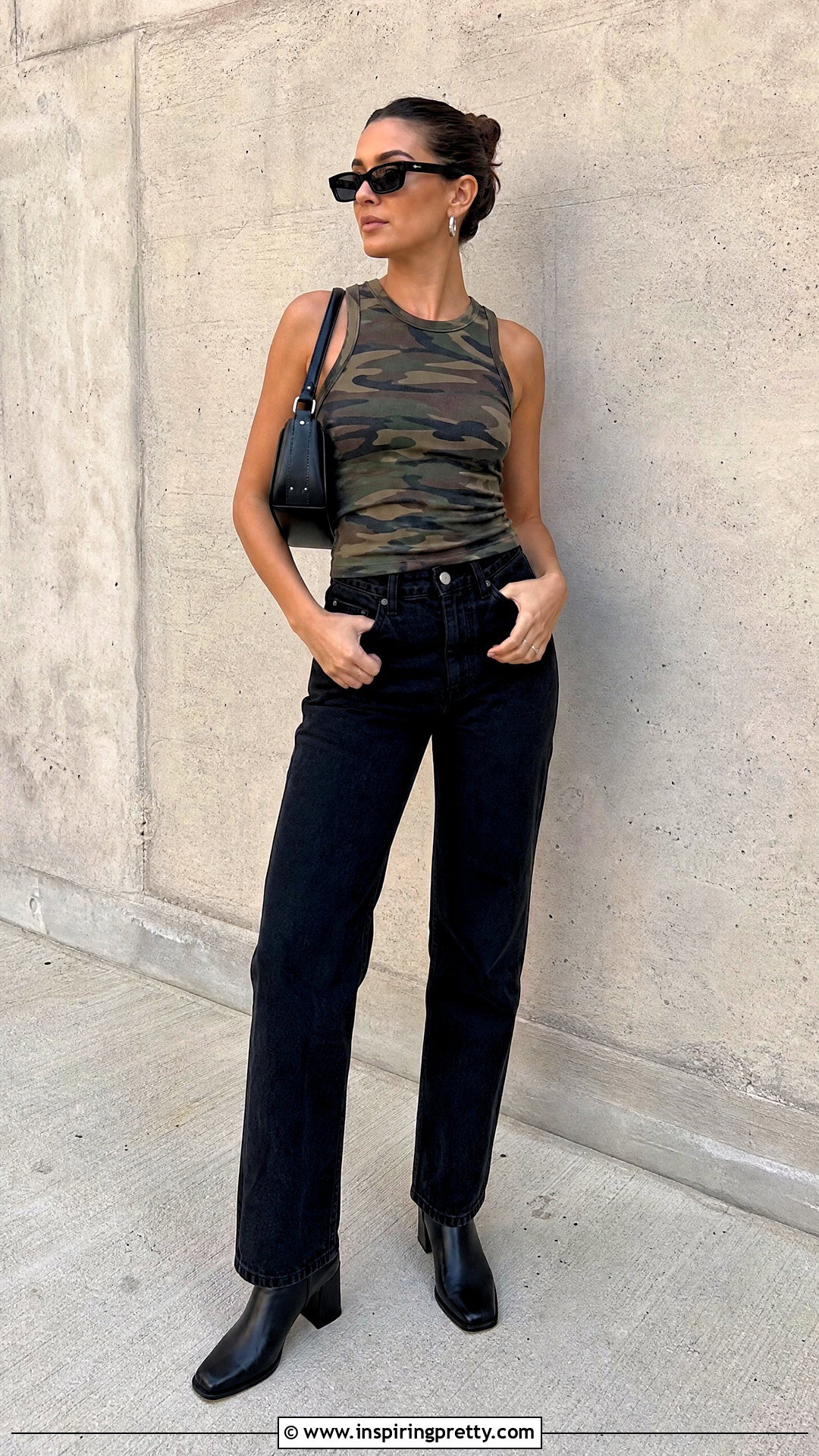 Camouflage Military Tank Top With Black Jeans - 20 military tank tops outfit ideas