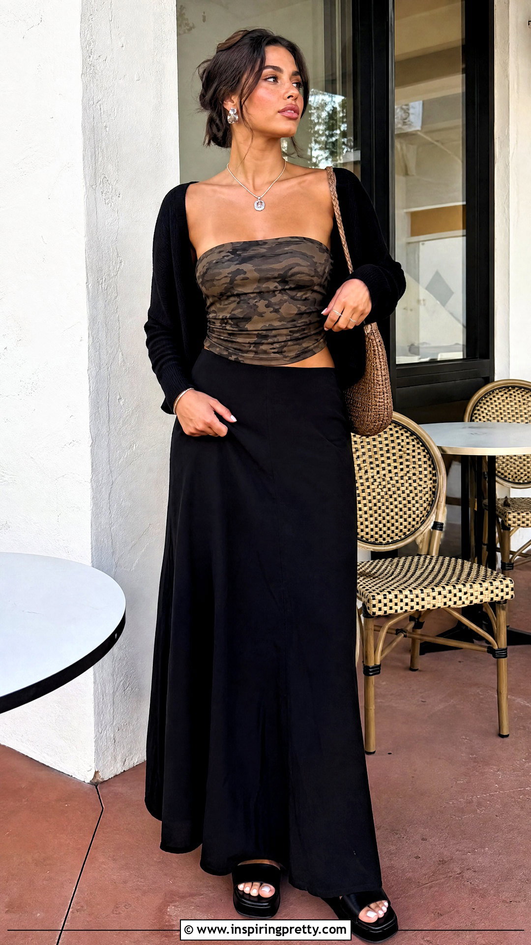 Camouflage Tube Top With Black Maxi Skirt - 25 Camouflage Tube Top outfit ideas