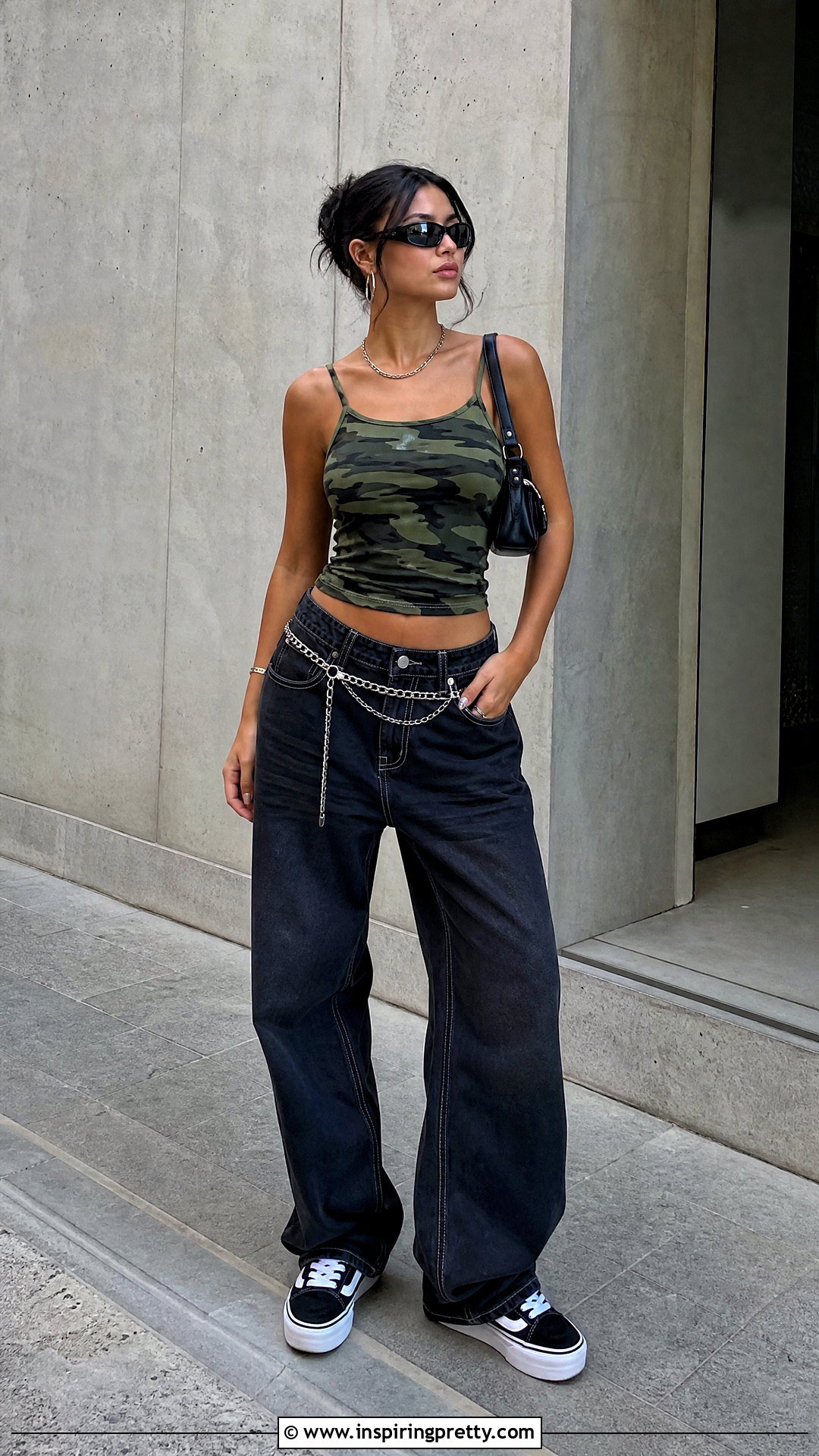 Camouflage Y K Tank Top With Black Jeans - 20 Vintage Y2K Tank Tops outfit ideas