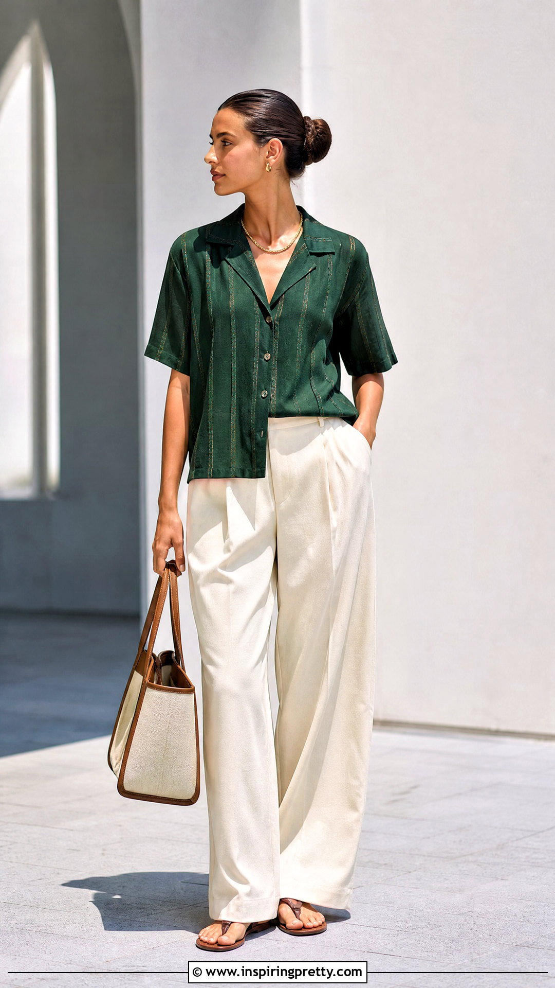 Camp Collar Shirt With Relaxed Trousers - 50 tops for broad shoulders for women