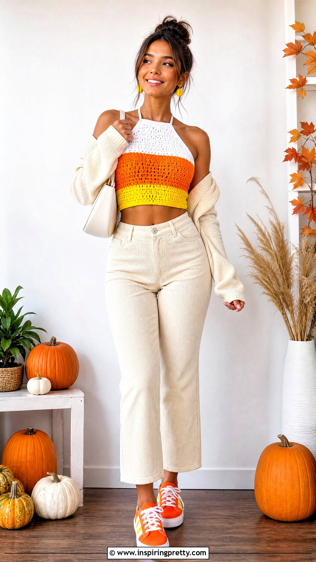 Candy Corn Halloween Crochet Crop Top Outfit - 25 halloween crop top crochet outfit ideas