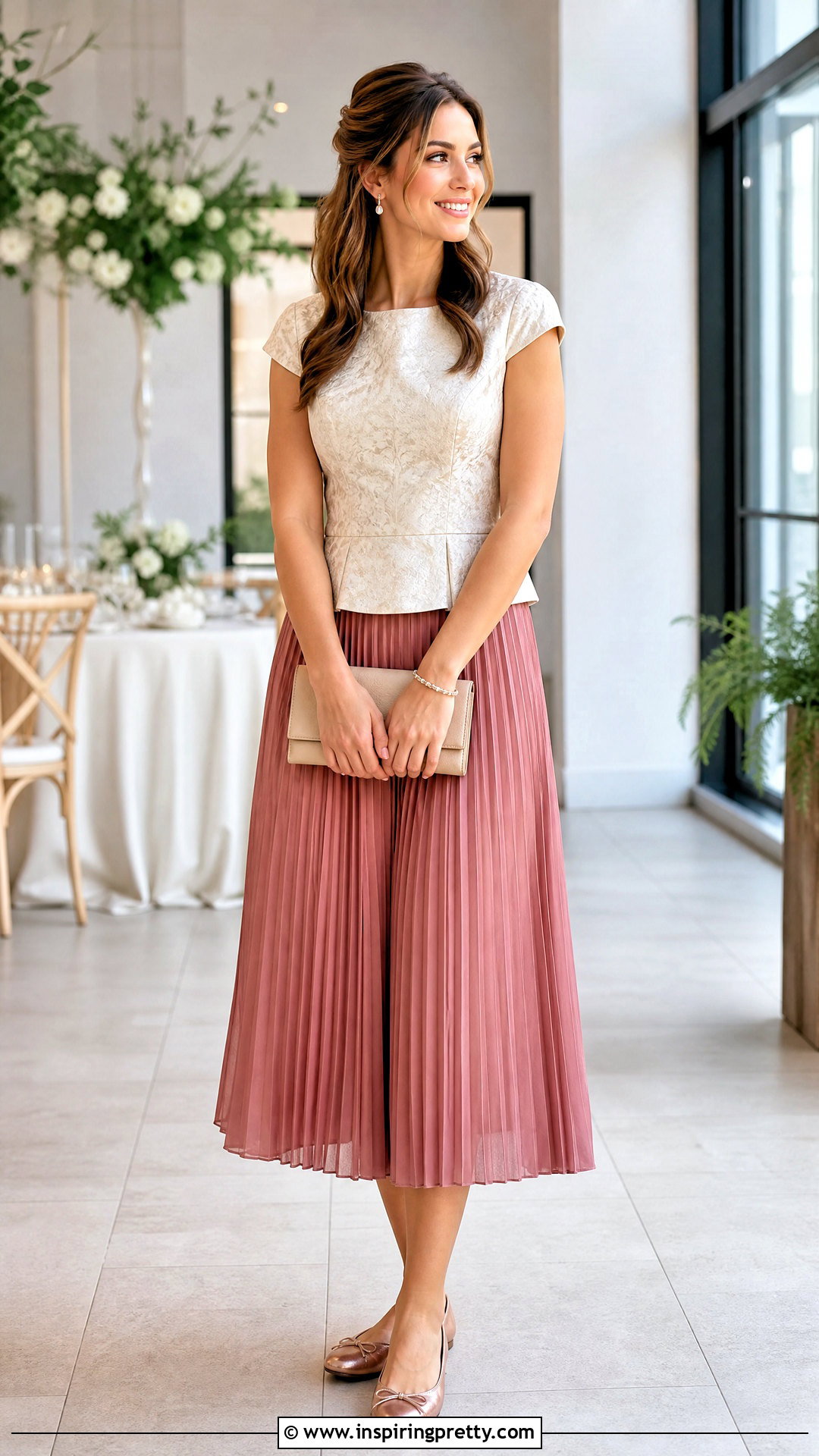 Cap Sleeve Brocade Top With Pleated Skirt - 50 brocade top designs
