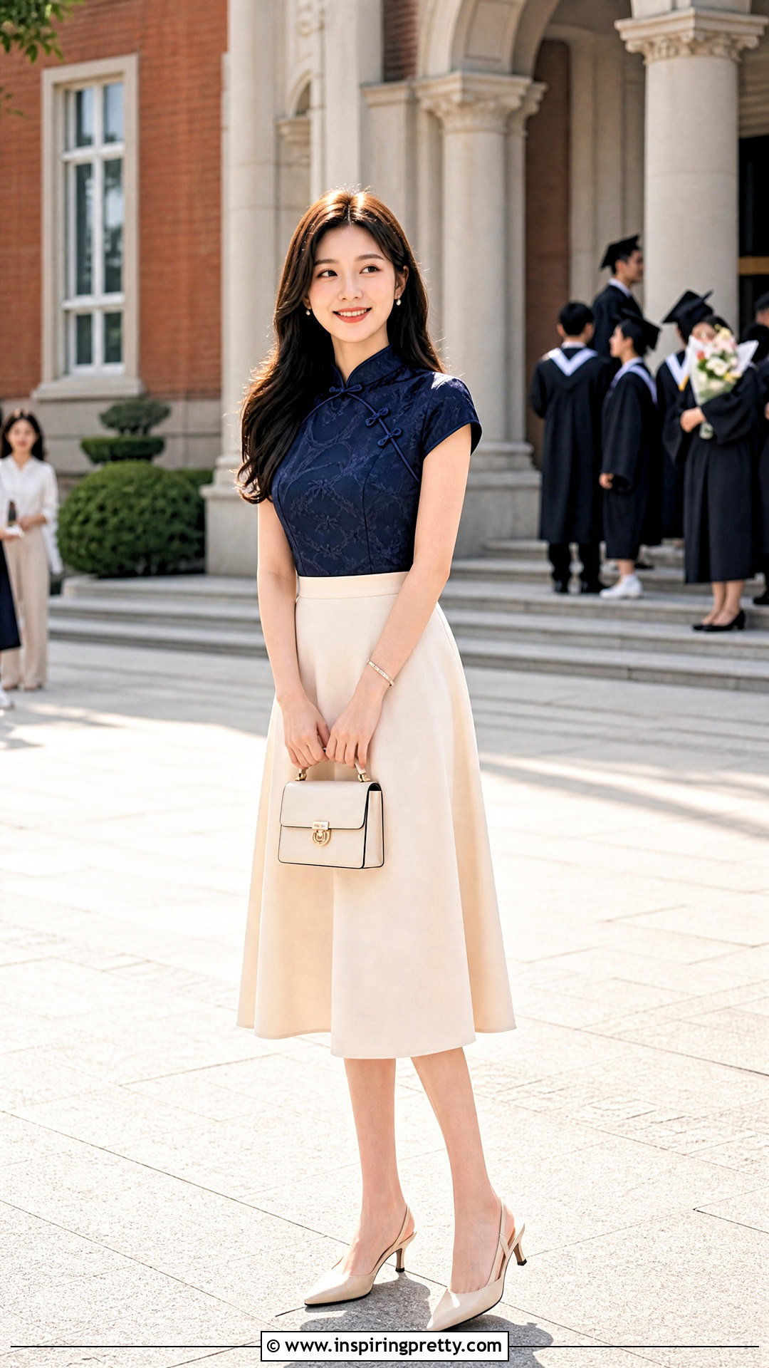 Cap Sleeve Chinese Top With A Line Midi Skirt - 50 chinese top outfit ideas