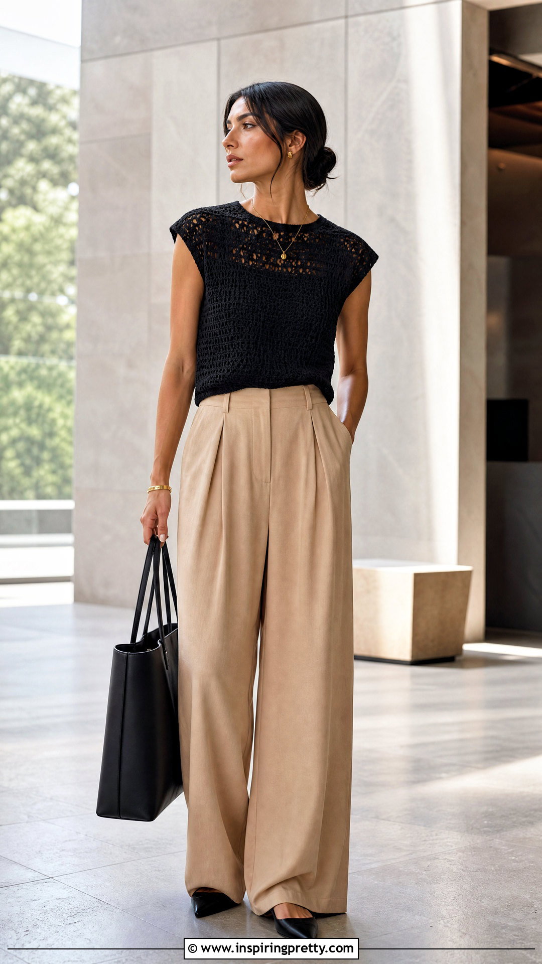 Cap Sleeve Crochet Top With Pleated Pants - 50 crochet top designs