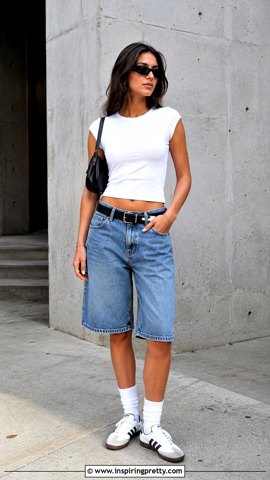 Cap Sleeve Crop Top And Denim Jorts Outfit - 50 shorts and crop top outfits
