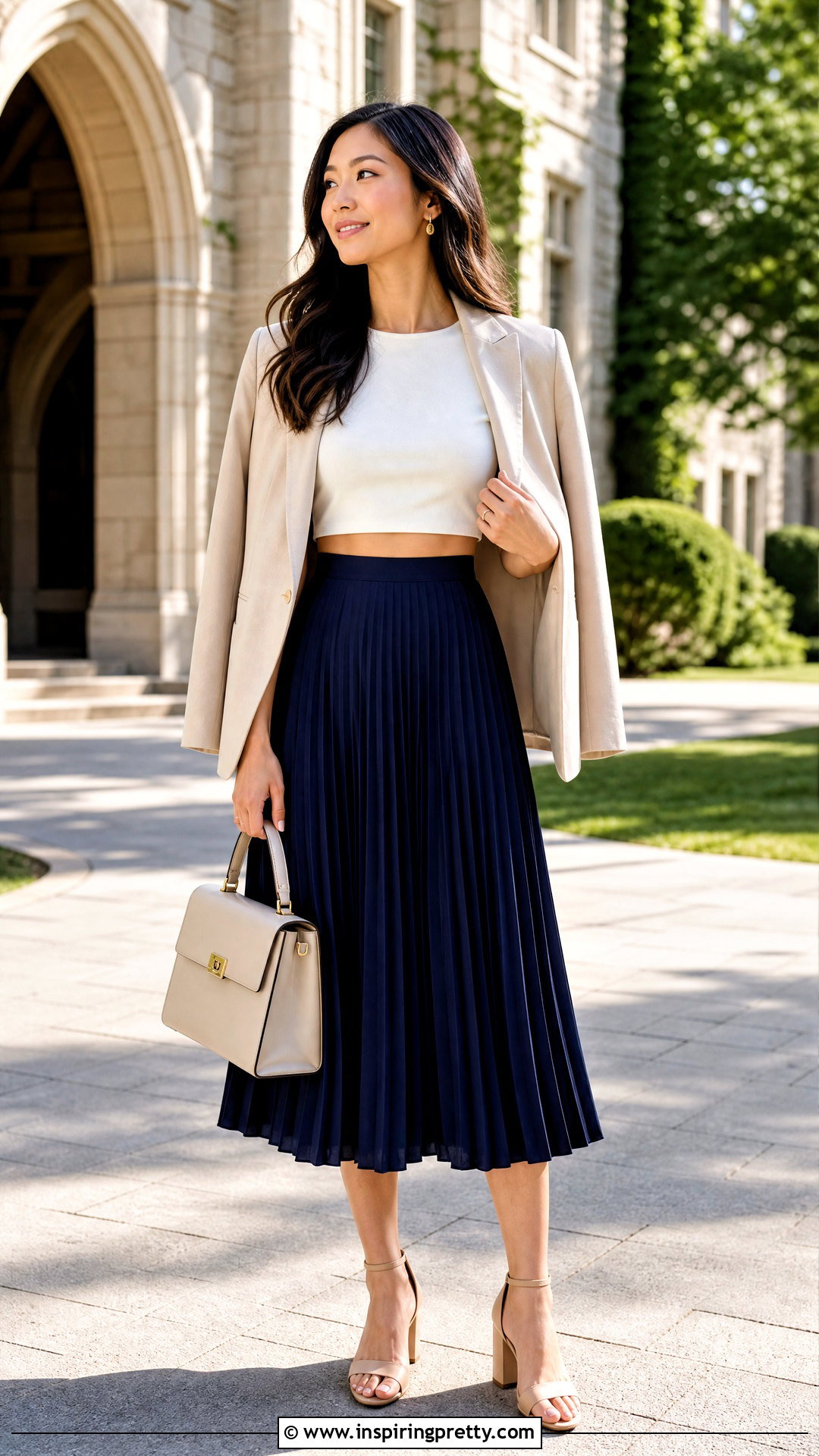 Cap Sleeve Crop Top And Pleated Midi Skirt - 50 crop top and skirt outfit ideas