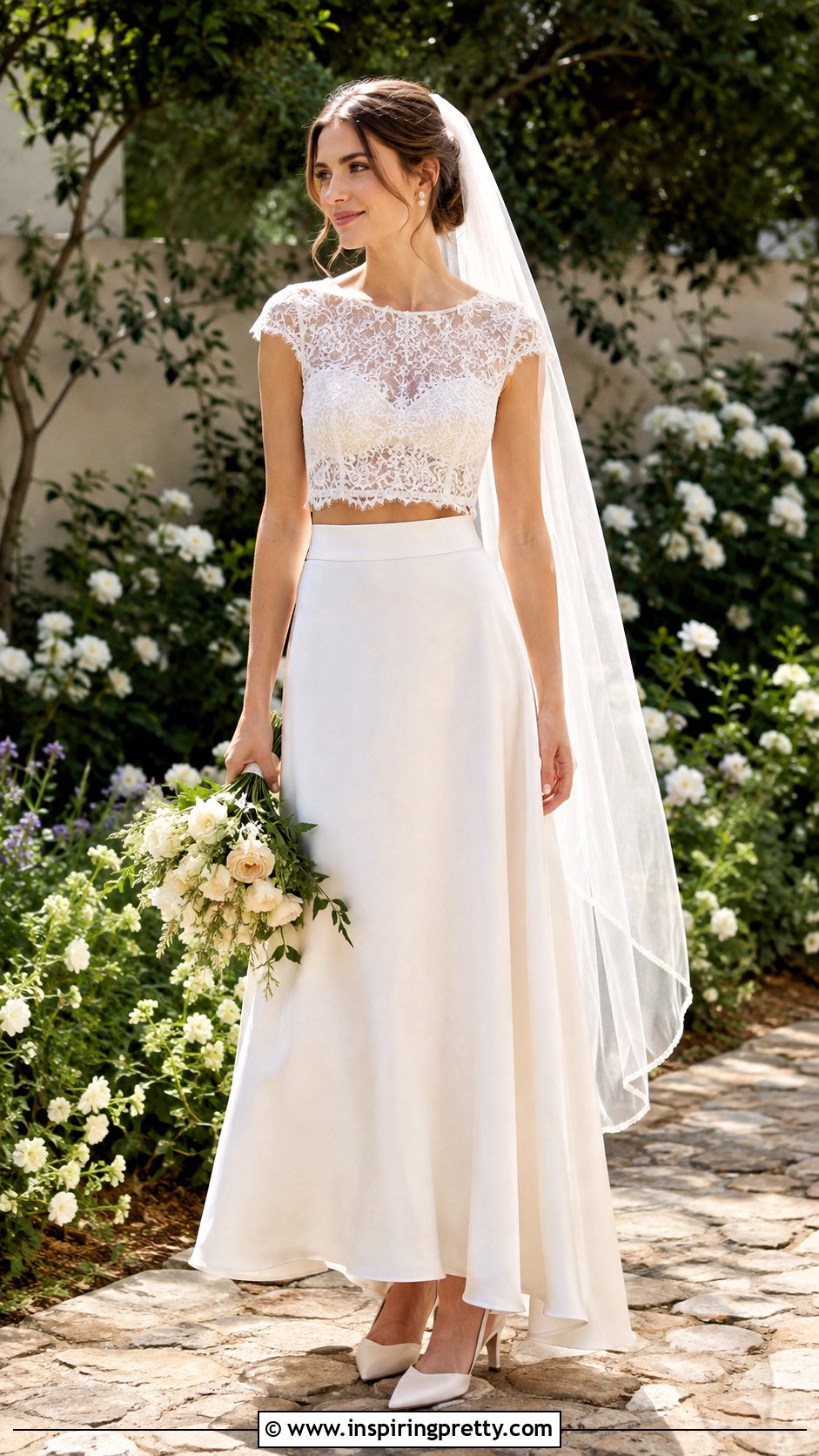 Cap Sleeve Crop Top Bridal Dress - 25 crop top bridal dress outfit ideas