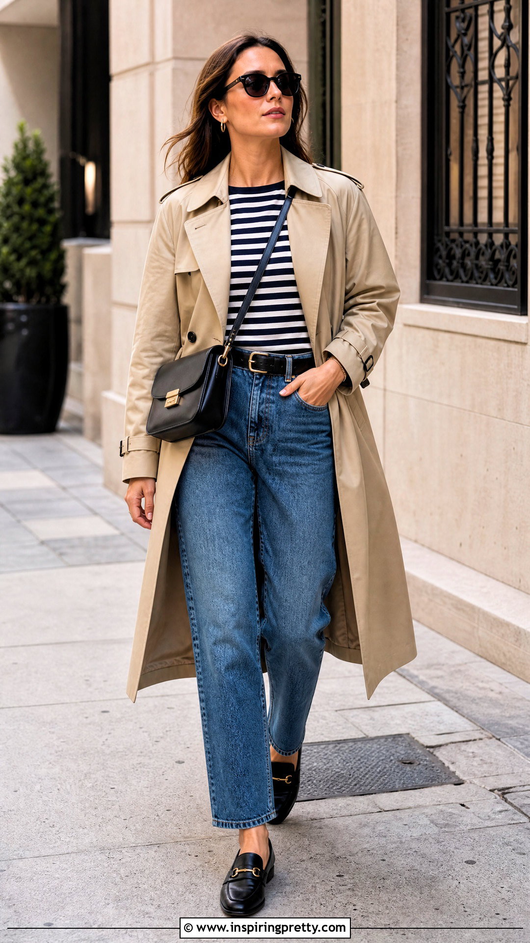 Cap Sleeve Top With Trench Coat And Jeans - 50 cap sleeve top outfit ideas