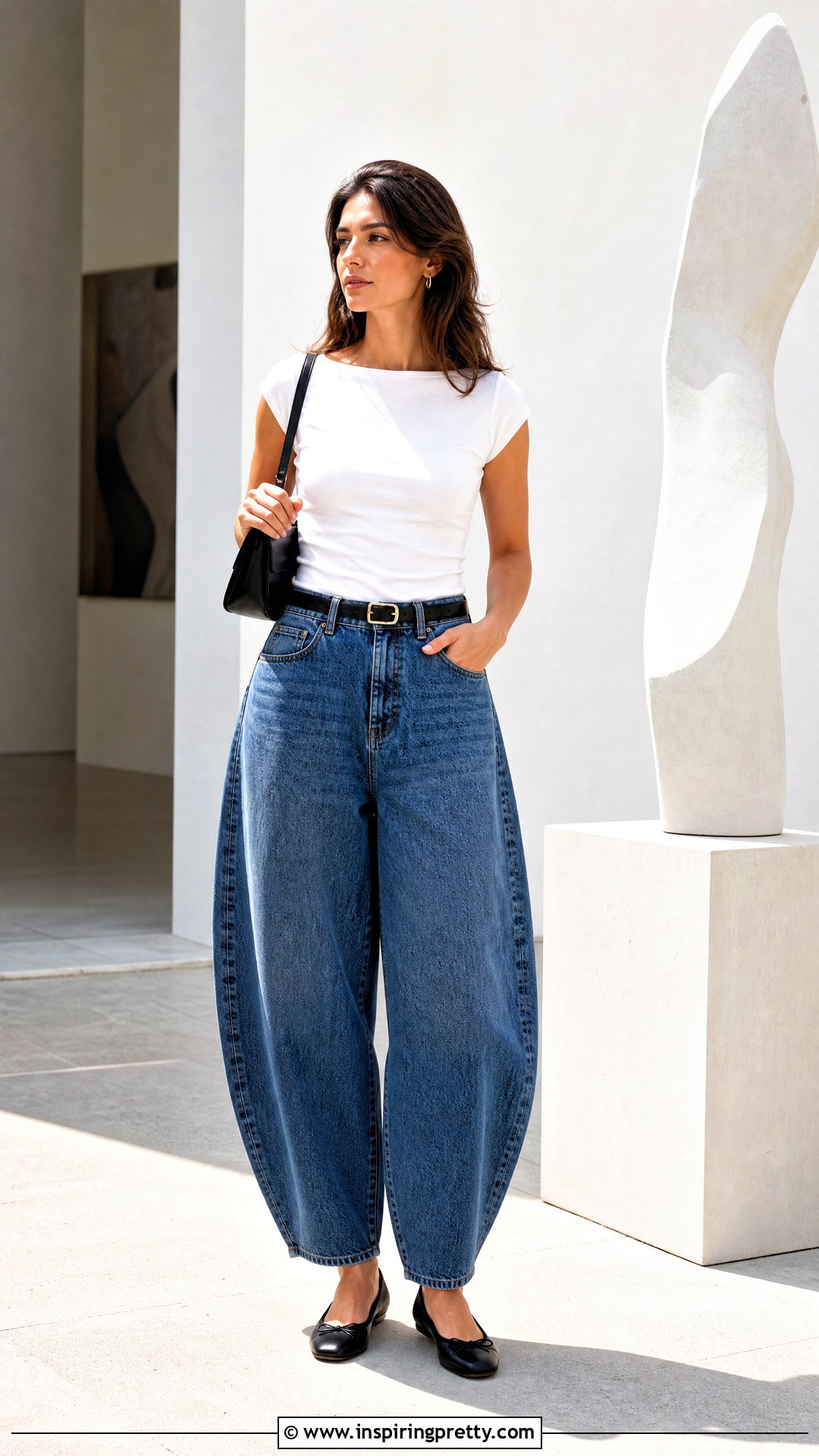 Cap Sleeve Top and Barrel Jeans Outfit - 50 tops to wear with jeans