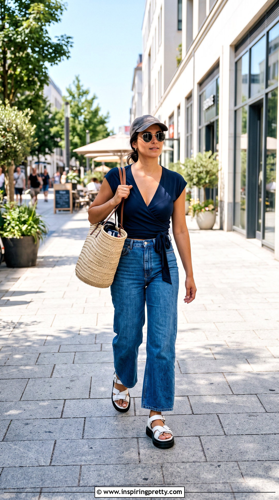 Cap Sleeve Wrap Top With Wide Leg Jeans - 50 tops for big busted women