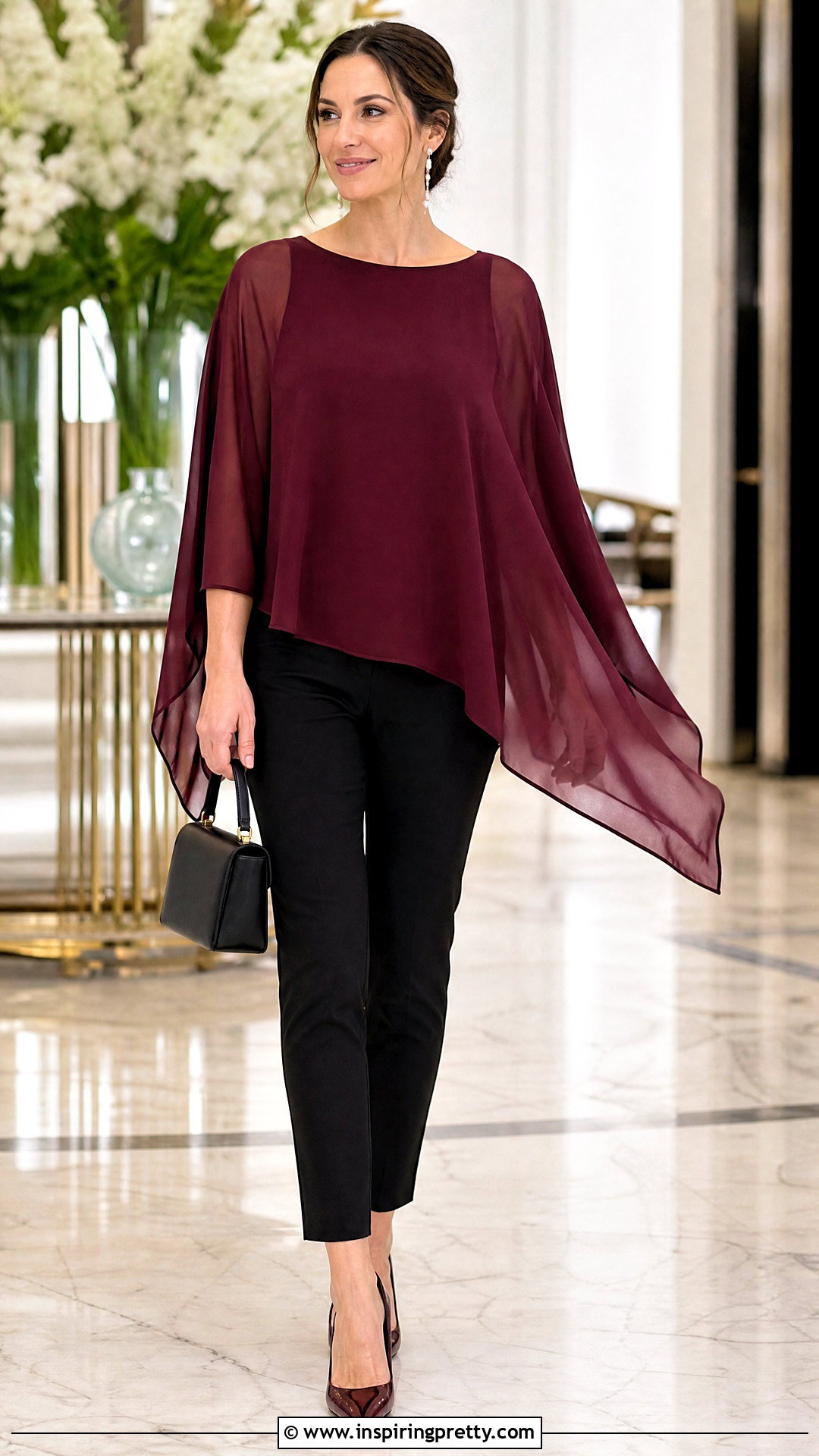 Cape Chiffon Top With Cigarette Pants - 50 chiffon top styles