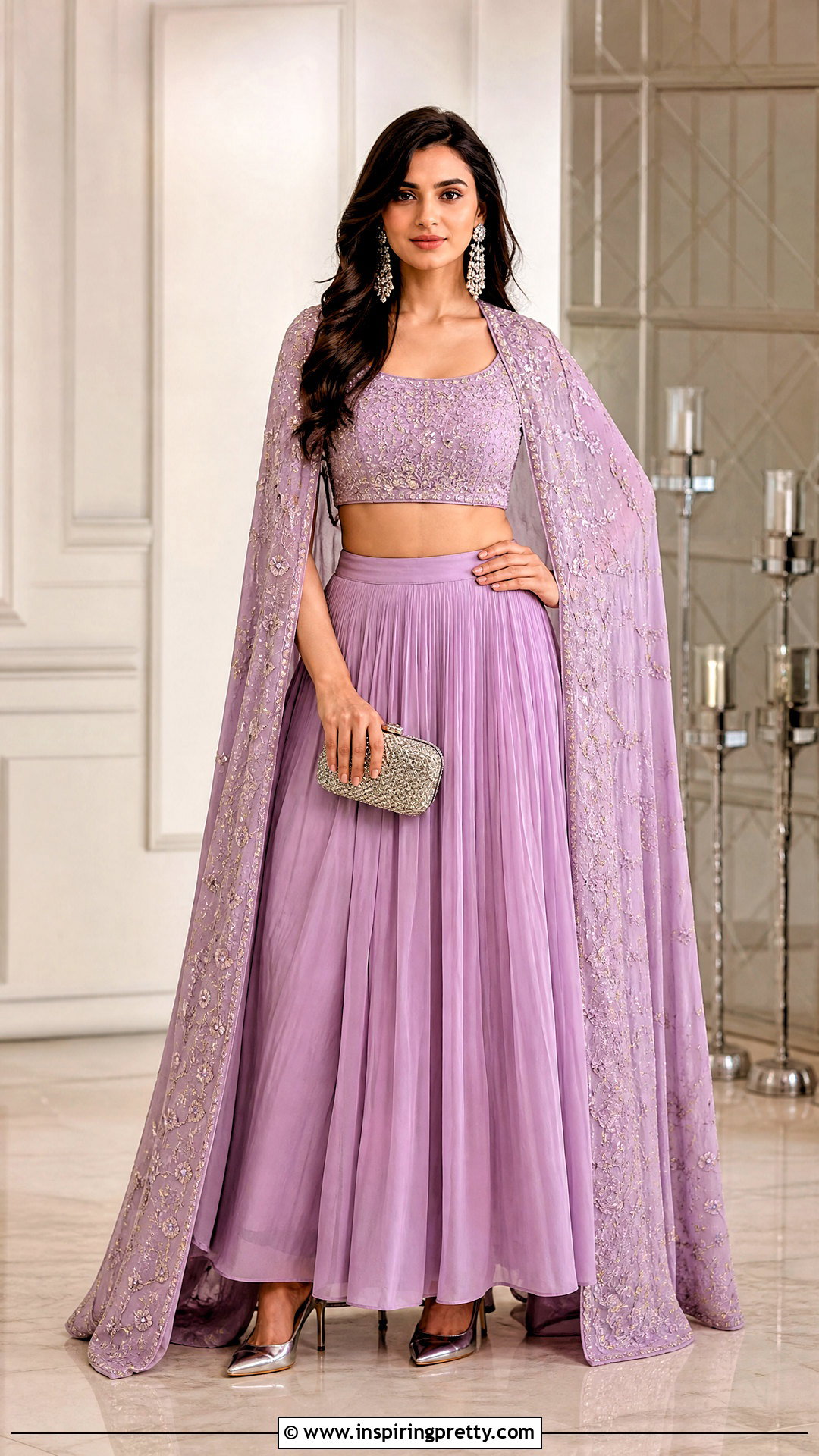 Cape Crop Top And Pleated Skirt - 25 crop top and skirt indian party wear for women outfit ideas