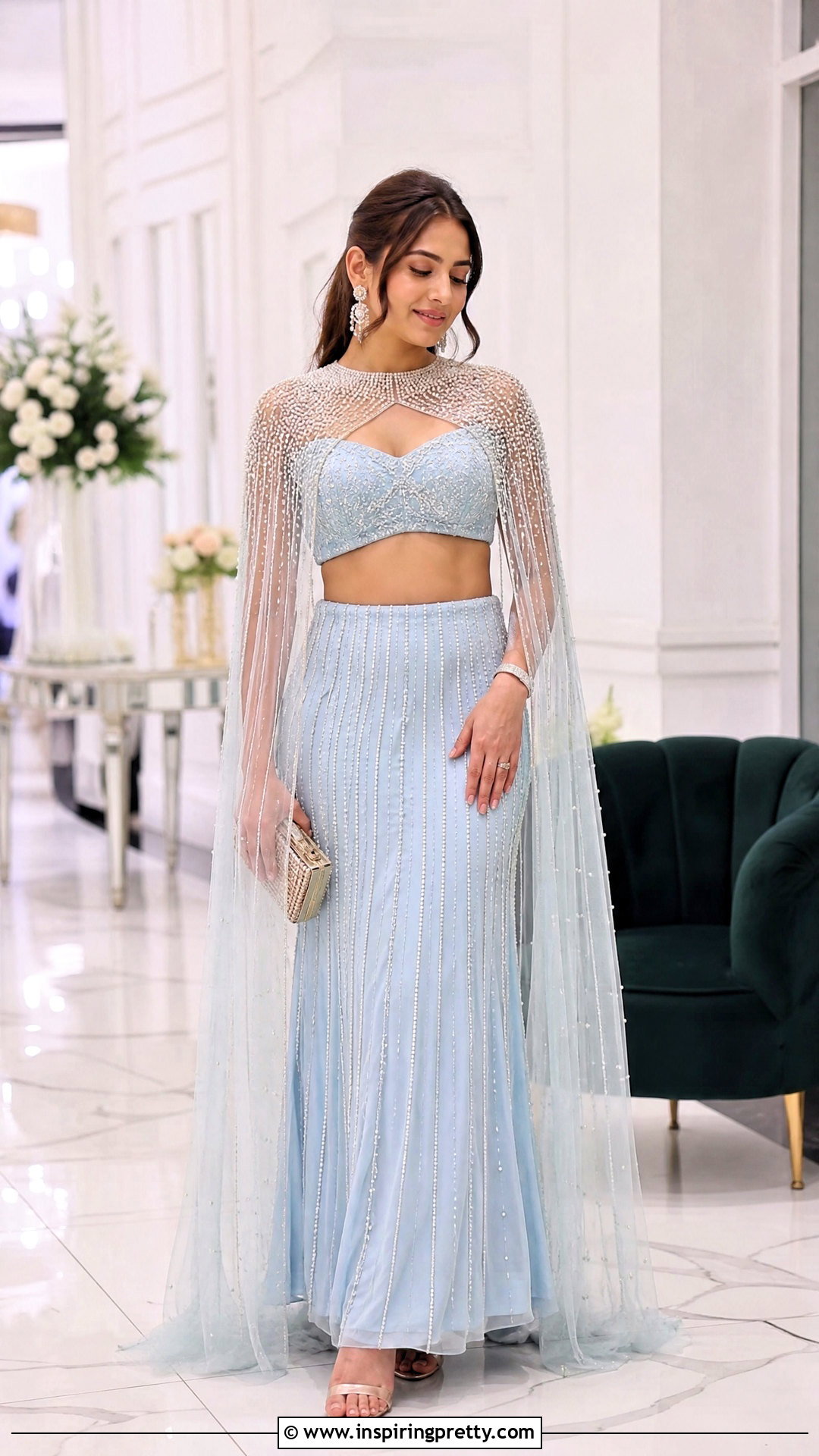Cape Crop Top Lehenga - 50 crop top lehenga outfit ideas