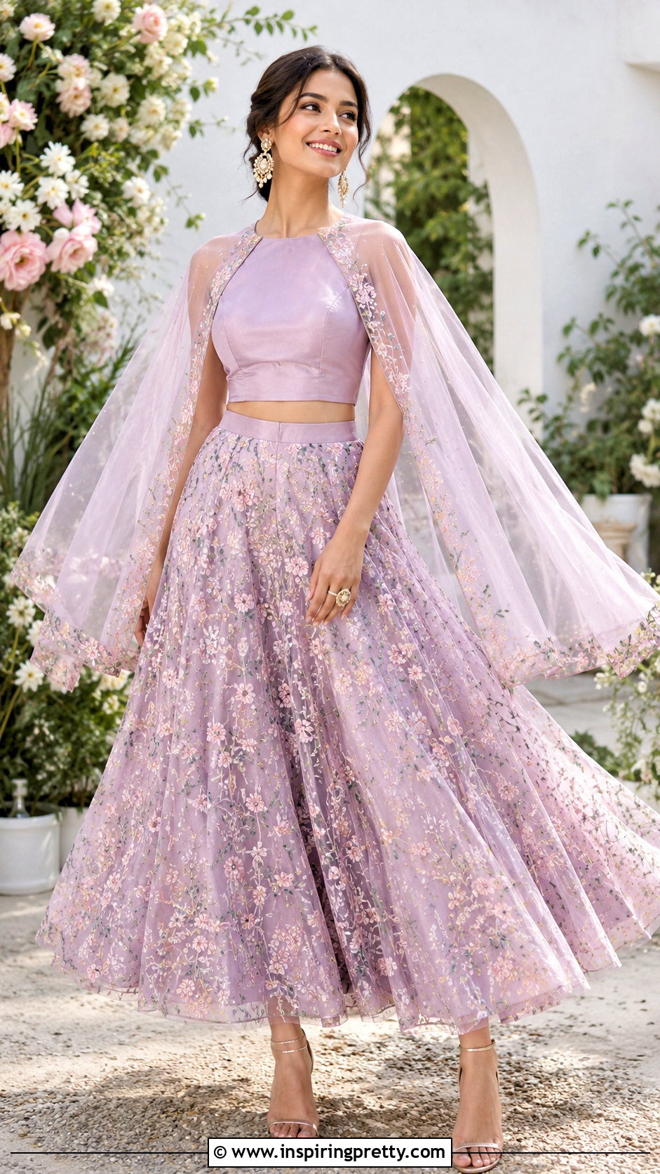 Cape Crop Top With Flared Skirt - 50 traditional crop top designs