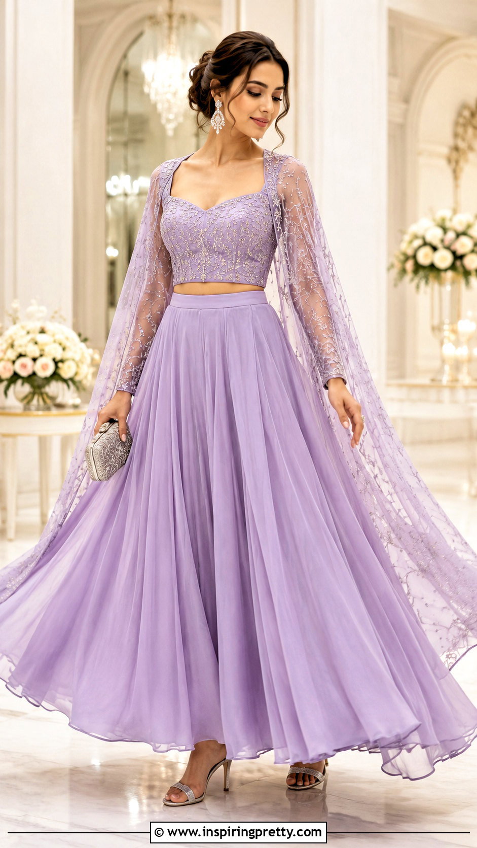 Cape Crop Top With Lehenga Skirt - 20 skirt with crop top indian outfit ideas