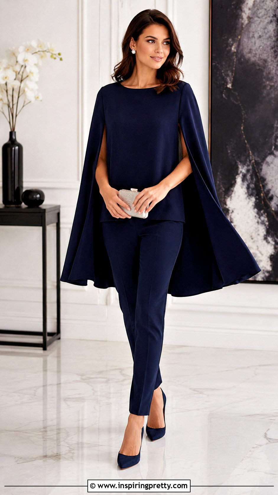 Cape Formal Top With Slim Trousers - 50 formal tops outfit ideas