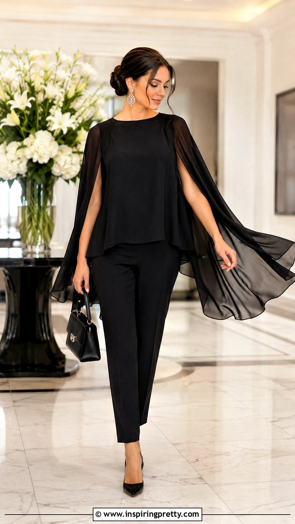 Cape Georgette Top With Slim Black Pants - 50 georgette tops western outfits