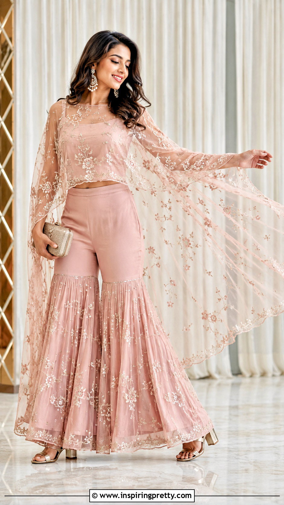 Cape Indo Western Top With Sharara Pants - 50 Indo Western Tops outfit ideas