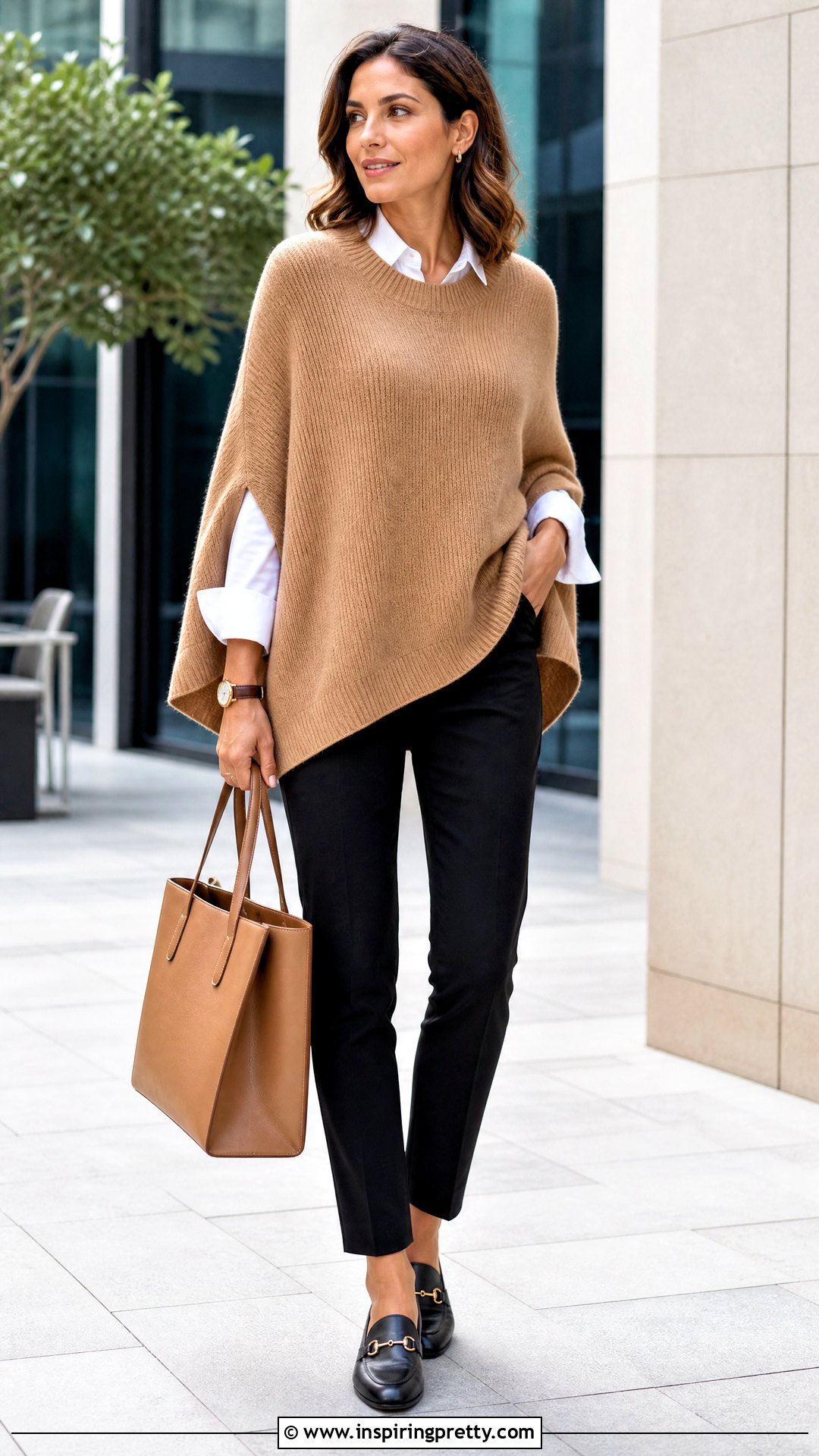 Cape Knit Top Over White Button Down Shirt - 25 cape knit top outfit ideas