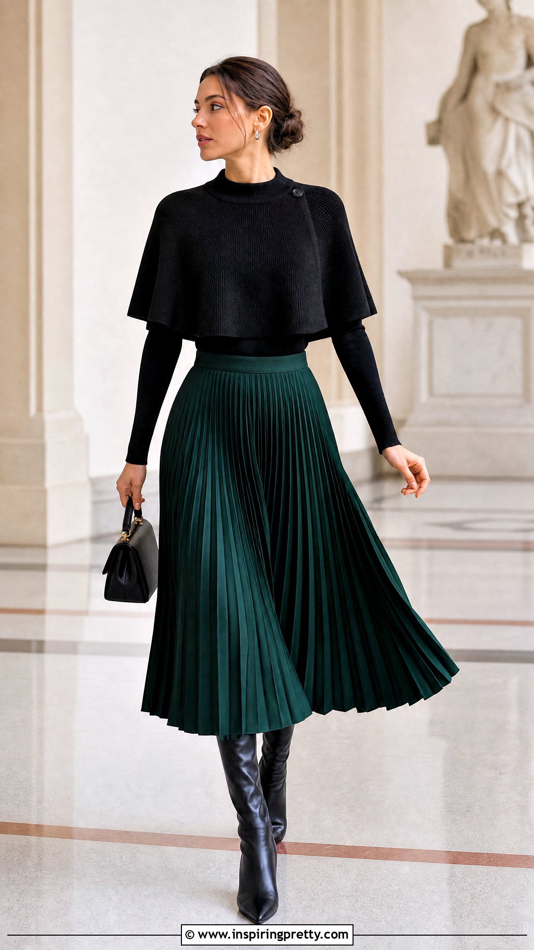 Cape Knit Top With Pleated Midi Skirt - 25 cape knit top outfit ideas