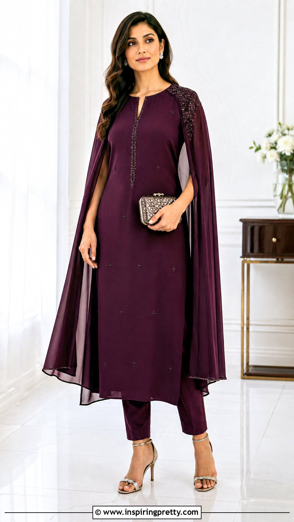 Cape Kurti Top With Slim Pants - 50 kurti top designs for women