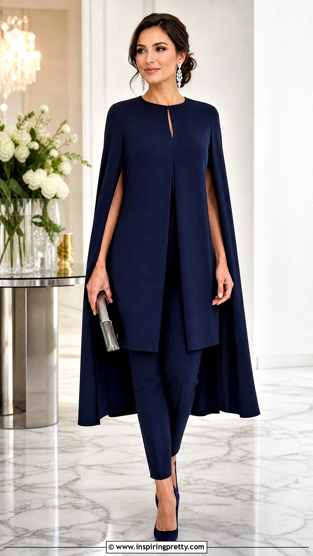 Cape Long Top With Slim Pants - 50 long tops designs