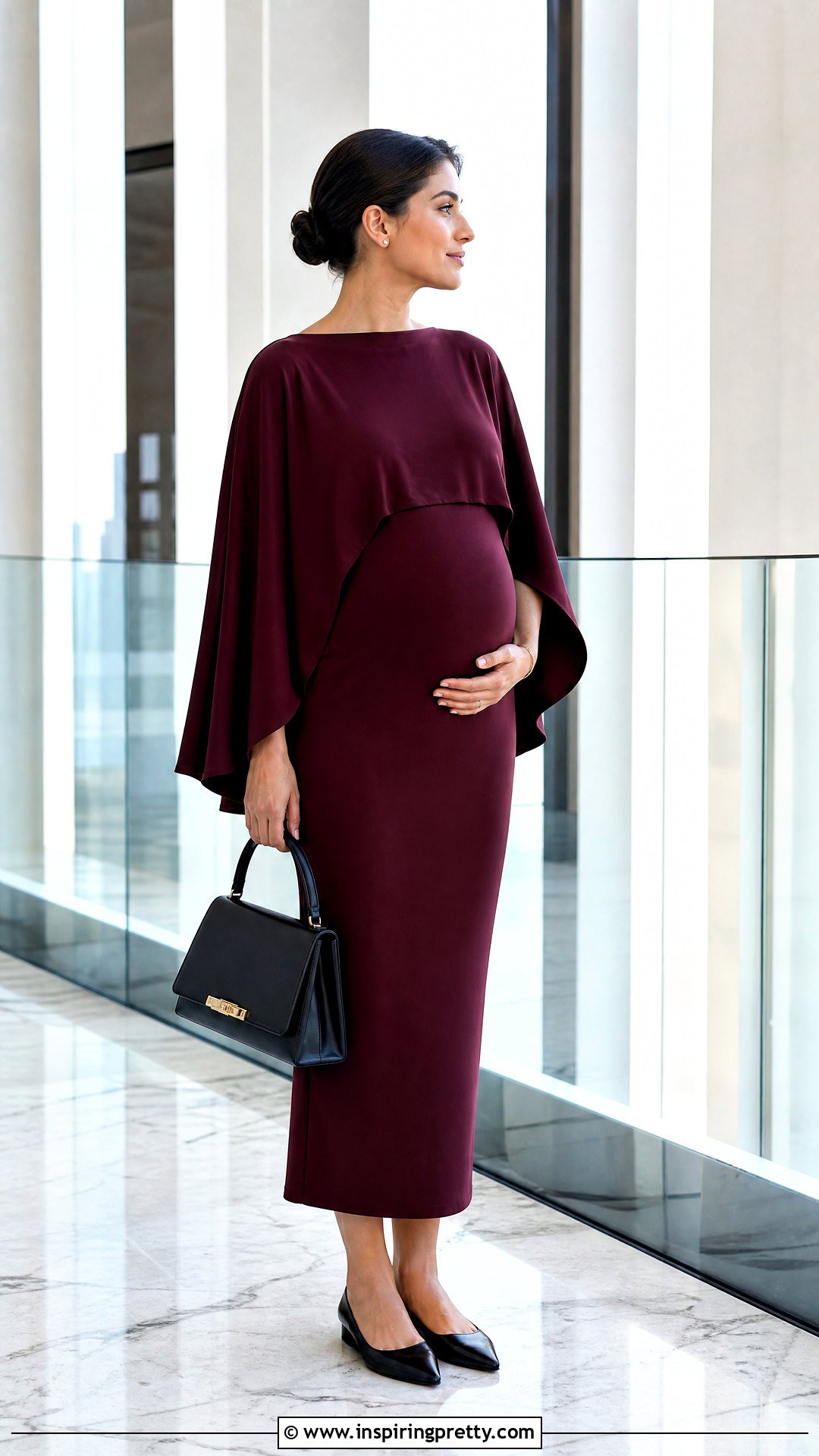Cape Maternity Top With Column Skirt And Pointed Flats - 20 stylish maternity tops outfit ideas