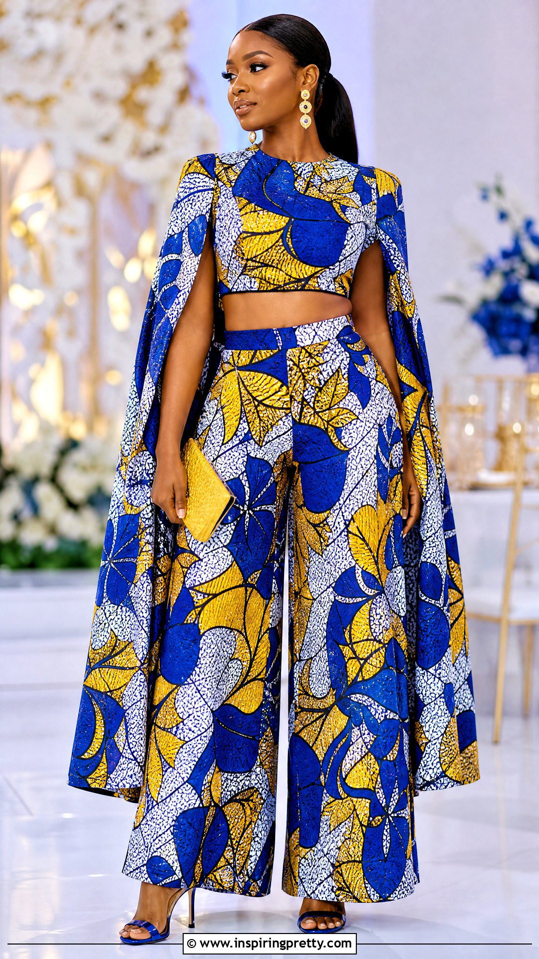 Cape Sleeve Ankara Palazzo Trouser And Crop Top - 50 Ankara Palazzo Trouser And Crop Top outfit ideas
