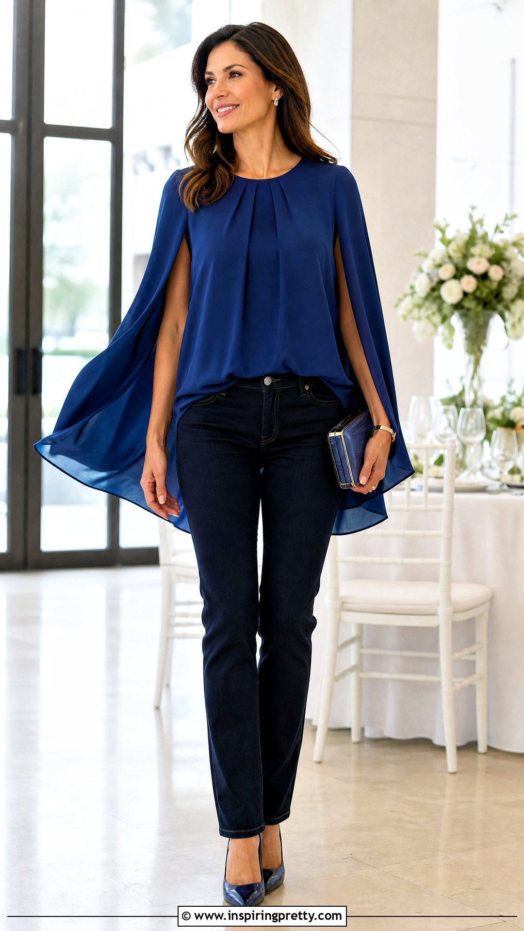 Cape Sleeve Blouse With Slim Jeans - 50 beautiful tops with jeans
