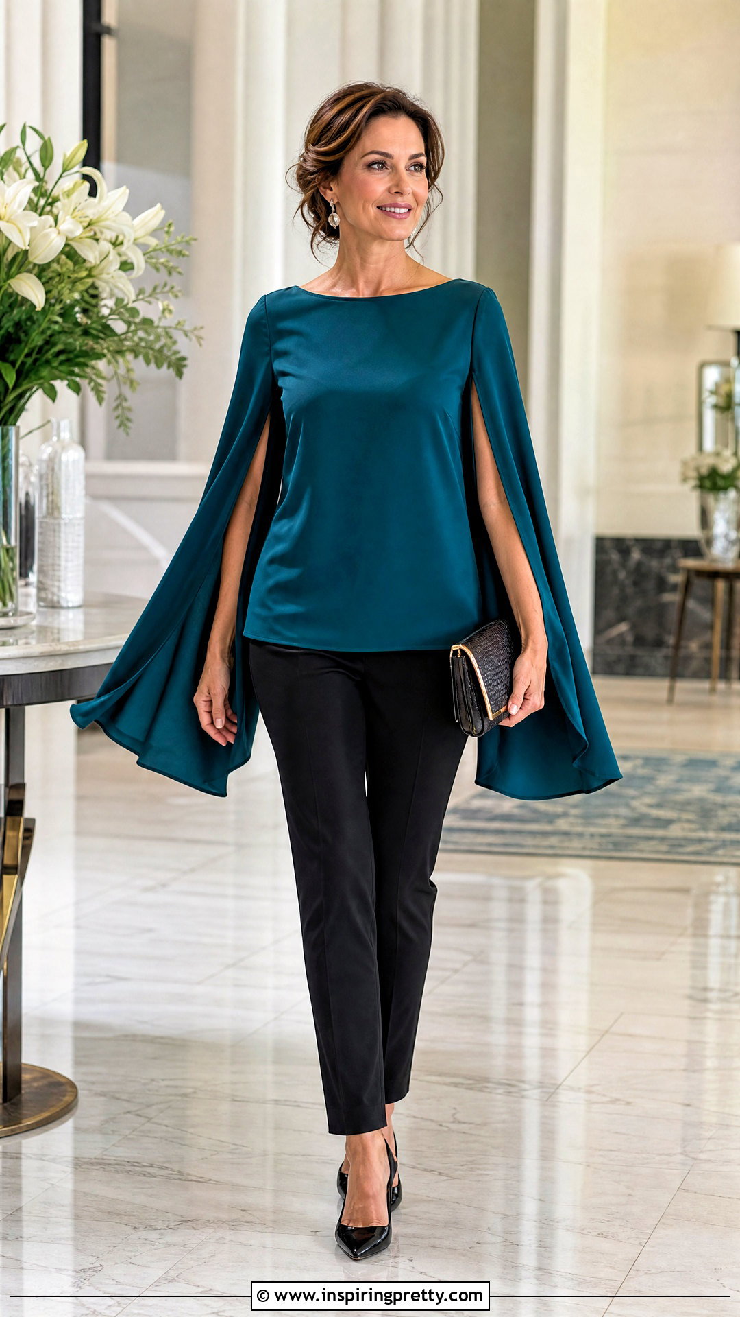 Cape Sleeve Blouse With Slim Trousers - 50 latest tops for women