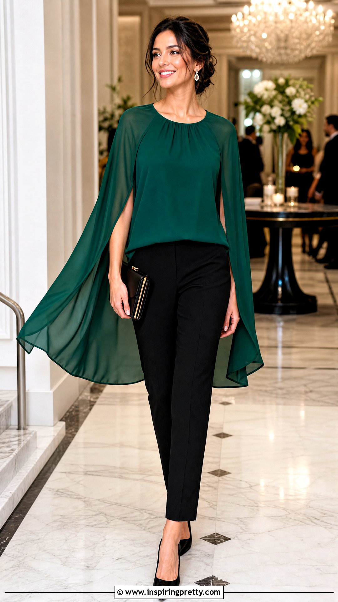 Cape Sleeve Blouse With Slim Trousers - 50 elegant tops for women