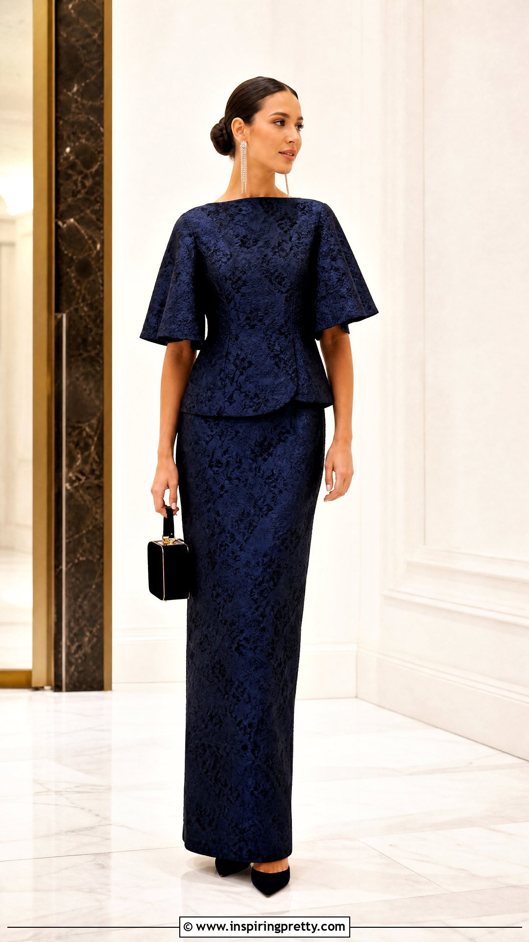 Cape Sleeve Brocade Top With Straight Skirt - 50 brocade top designs