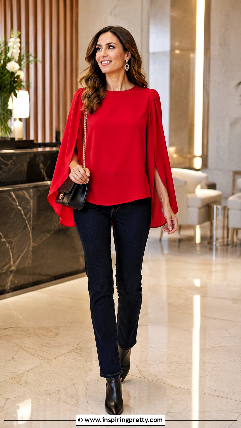 Cape Sleeve Crepe Top With Skinny Jeans - 50 crepe top styles