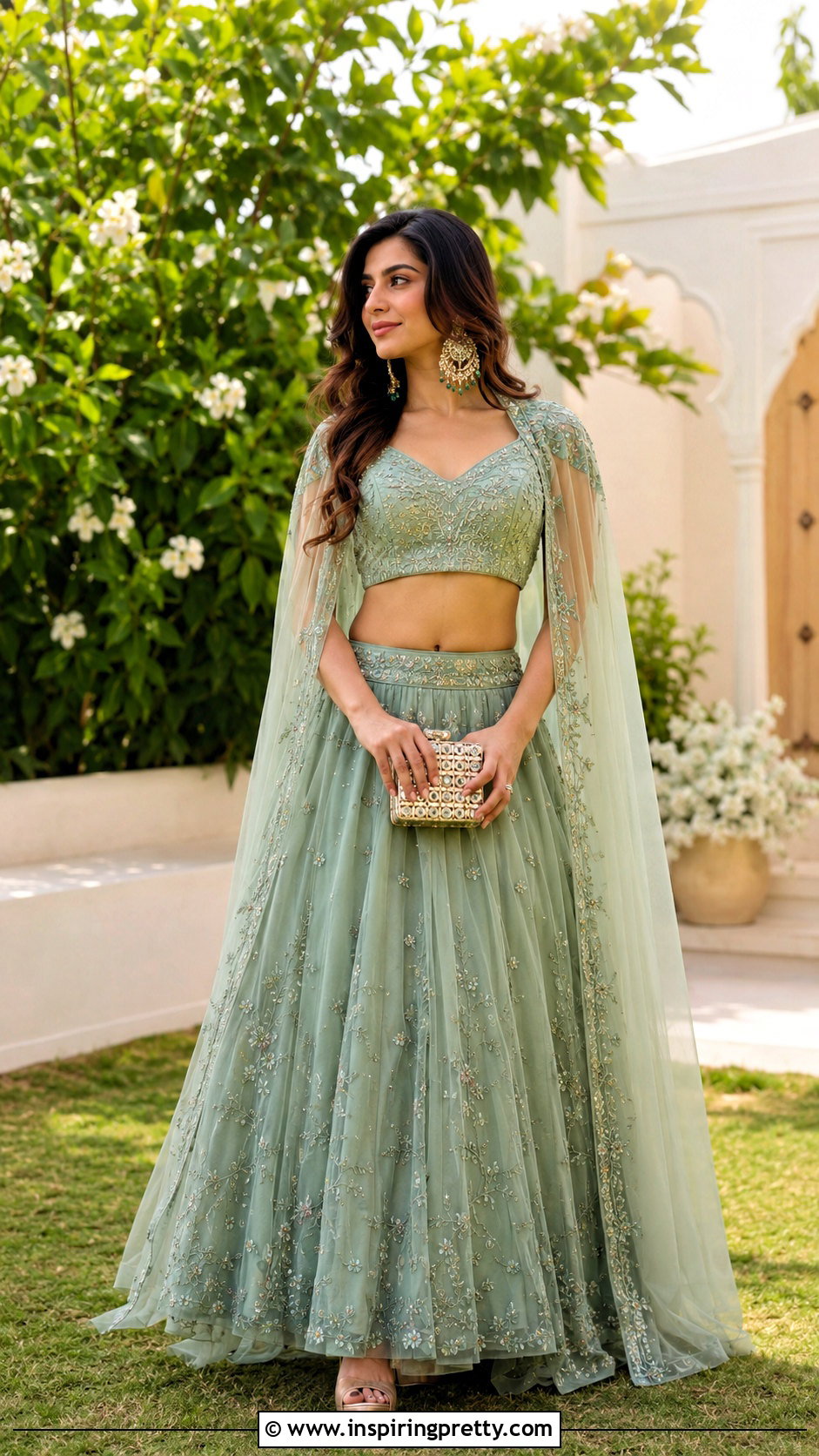 Cape Sleeve Crop Top Lehenga - 20 new design crop top lehenga ideas
