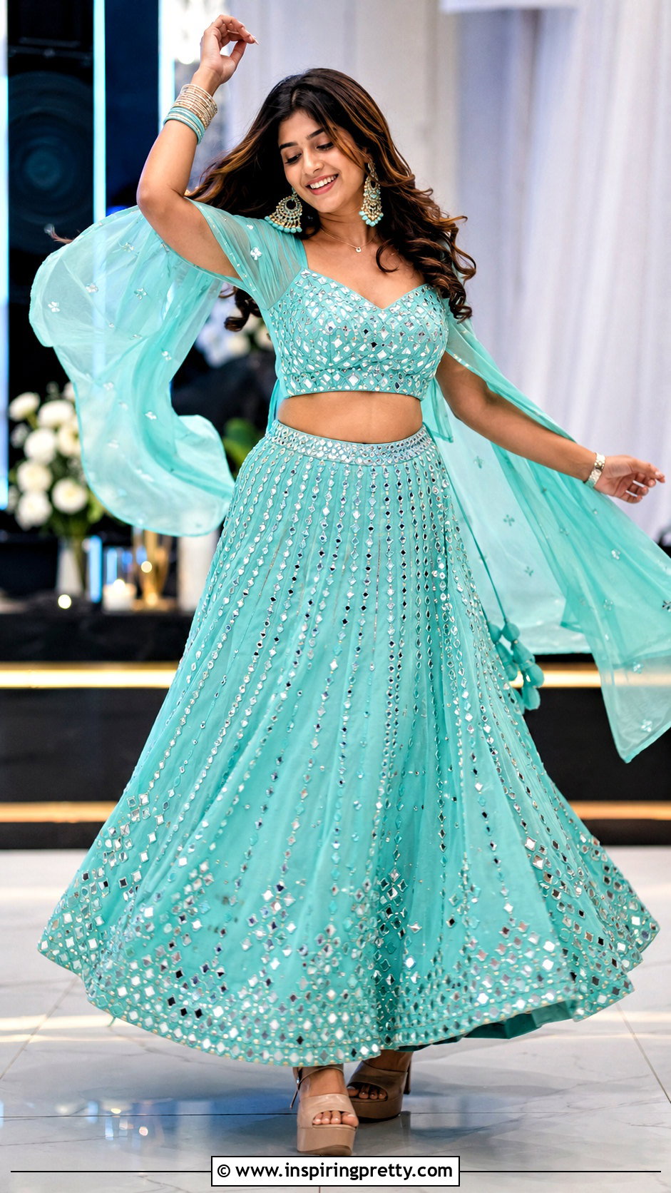 Cape Sleeve Crop Top With Mirror Work Lehenga - 20 latest lehenga crop top designs