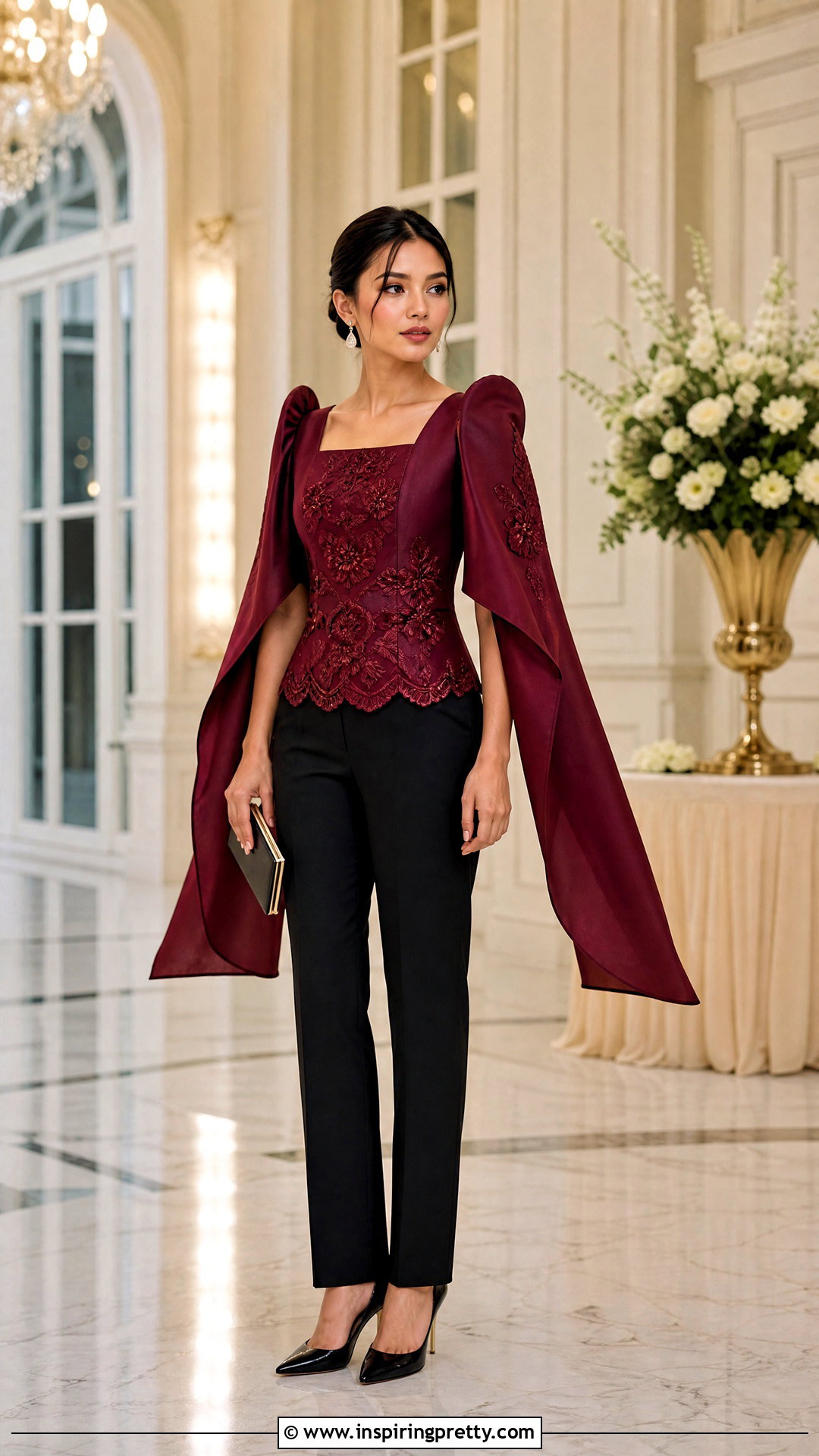 Cape Sleeve Filipiniana Top With Straight Pants - 50 filipiniana top and pants