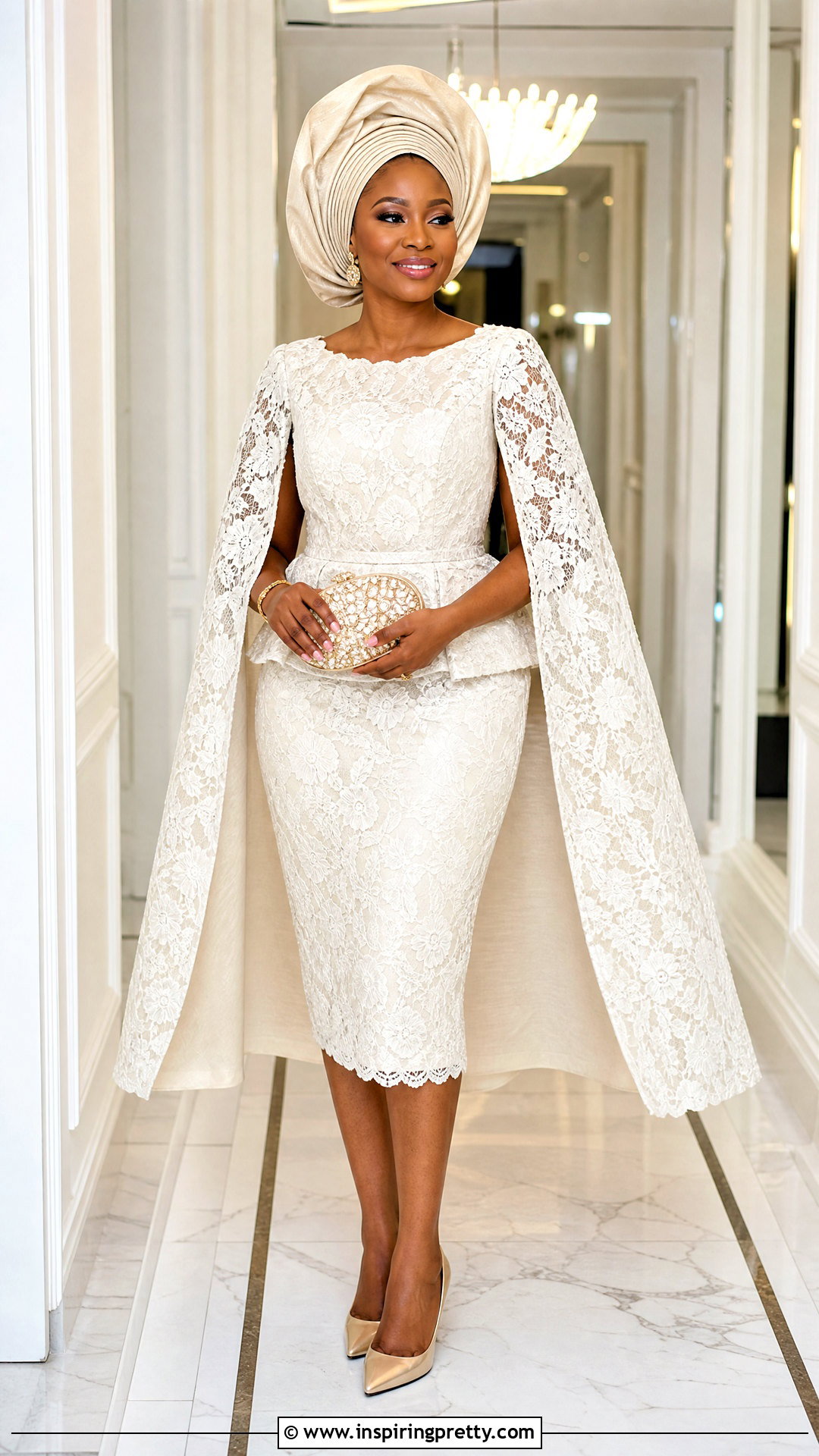 Cape Sleeve Lace Top And Pencil Skirt - 50 skirt and top lace styles