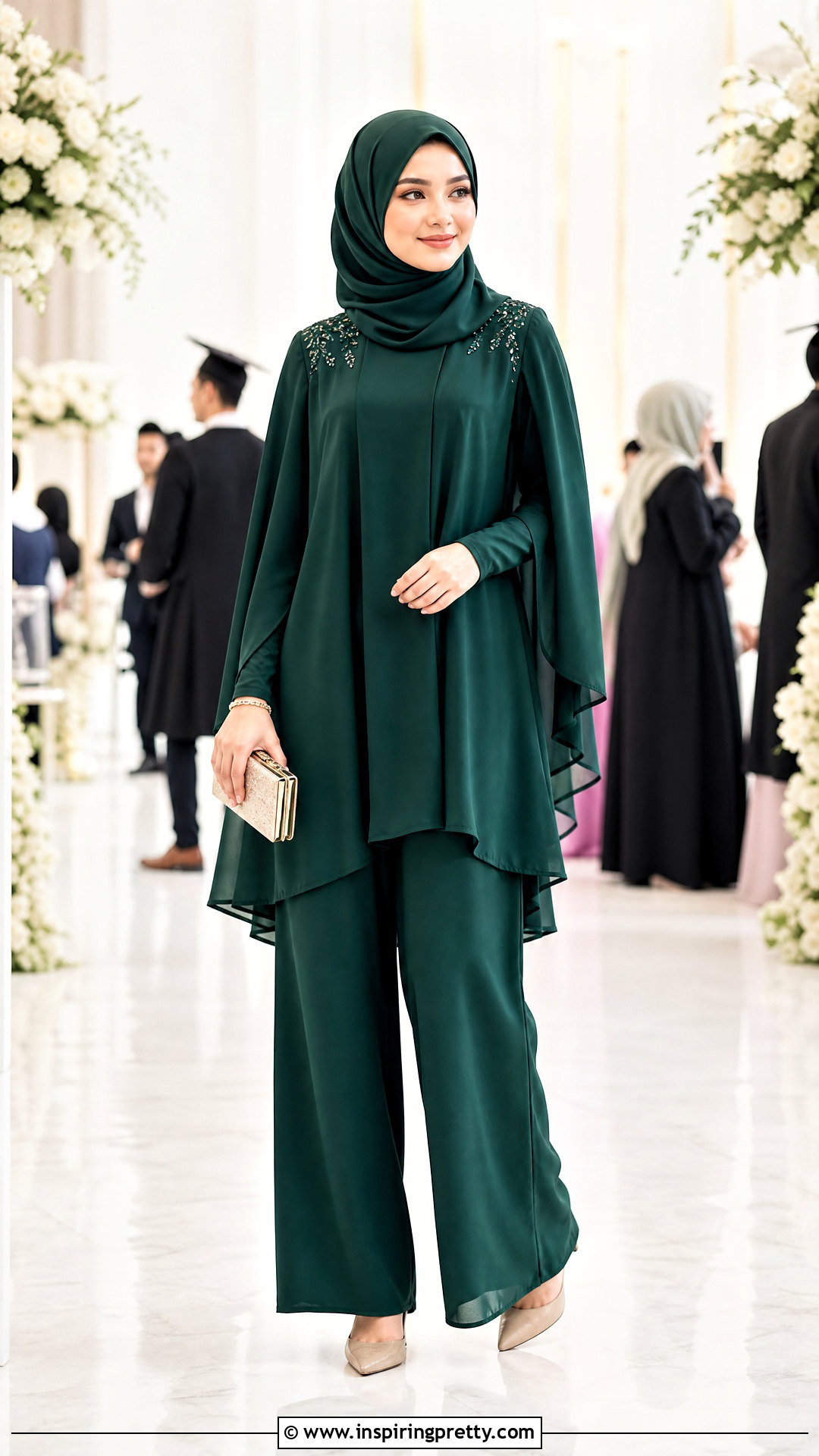 Cape Sleeve Long Top With Wide Leg Trousers - 50 long tops designs for muslims