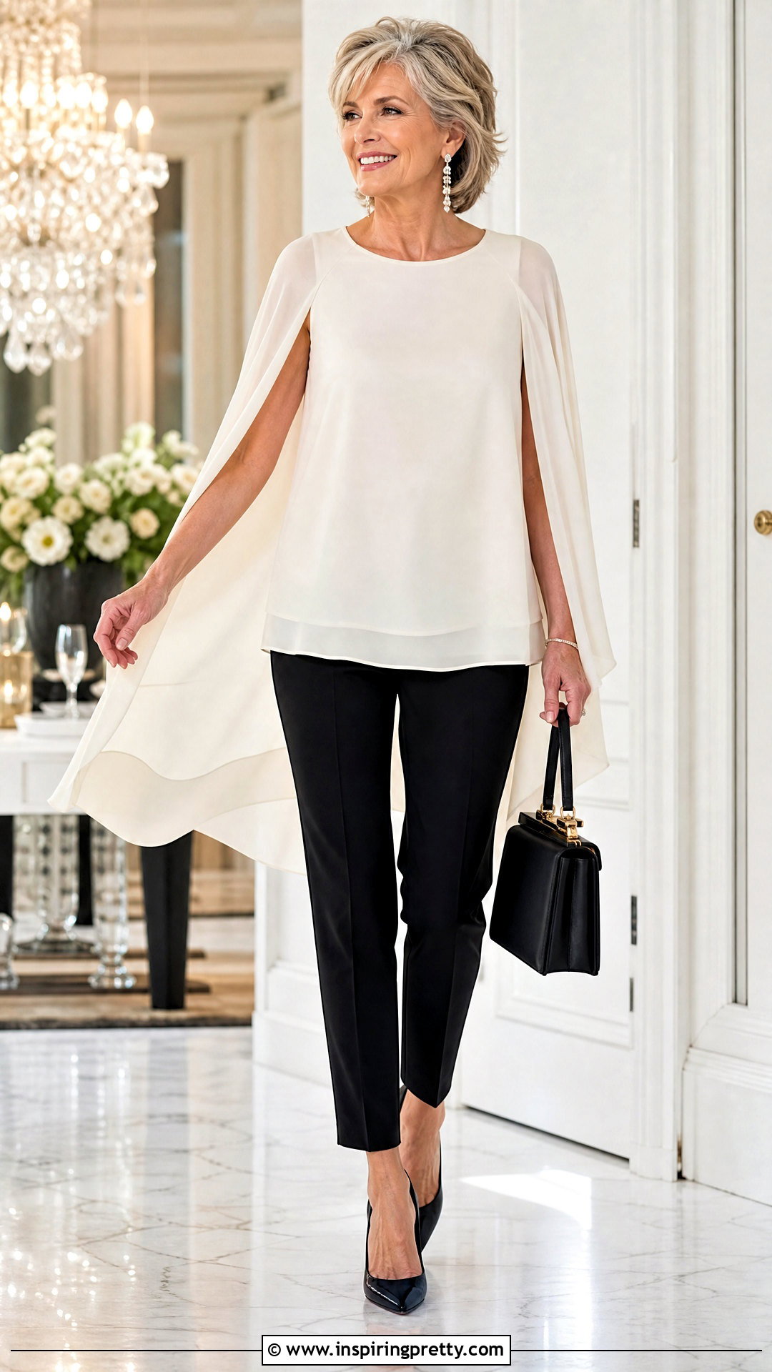 Cape Sleeve Party Top With Cigarette Pants - 50 party tops outfit ideas